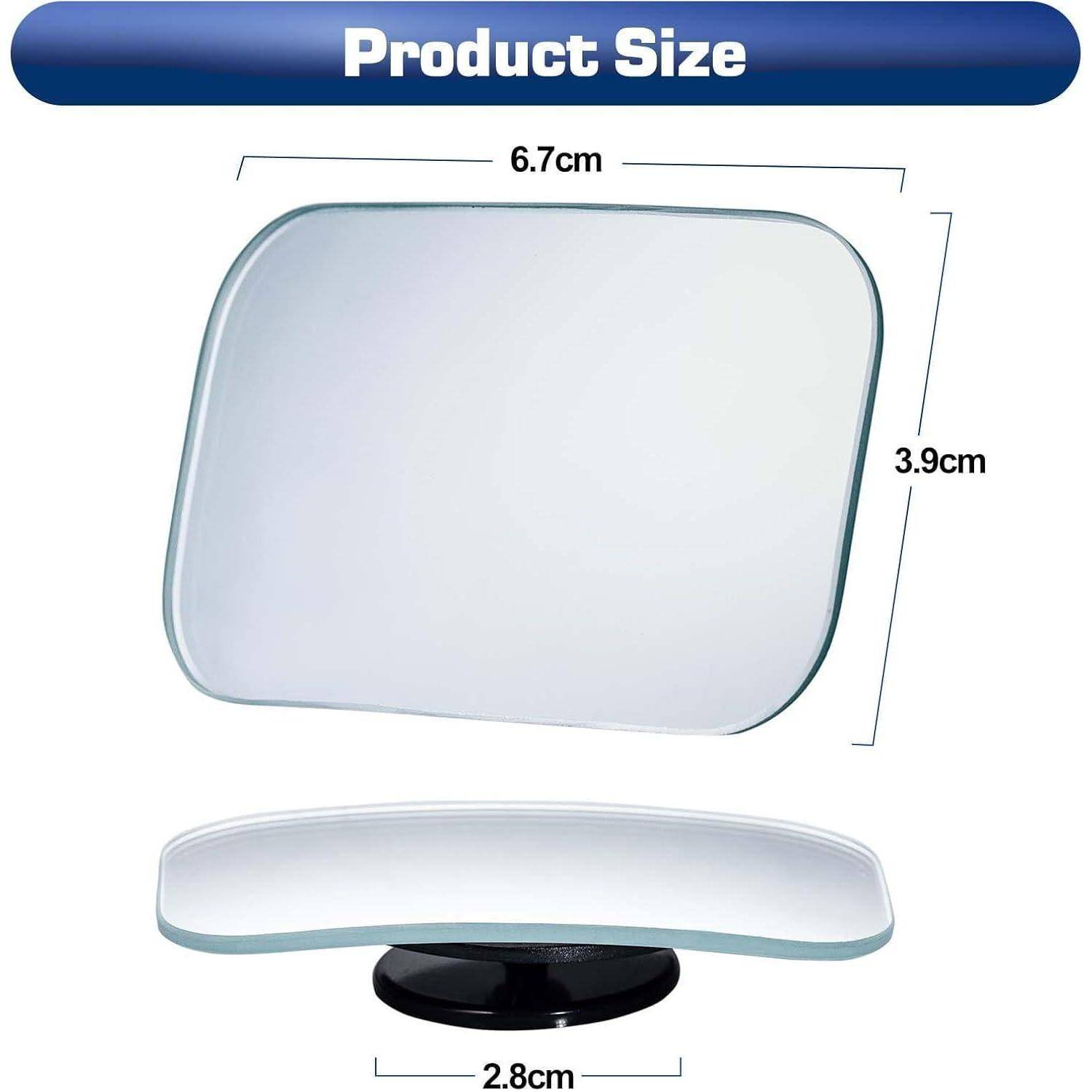 Produktgrößen-Diagramm mit einem abgerundeten rechteckigen Spiegel oder Display, 6,7 cm breit und 3,9 cm hoch, mit einem 2,8 cm hohen Ständer.