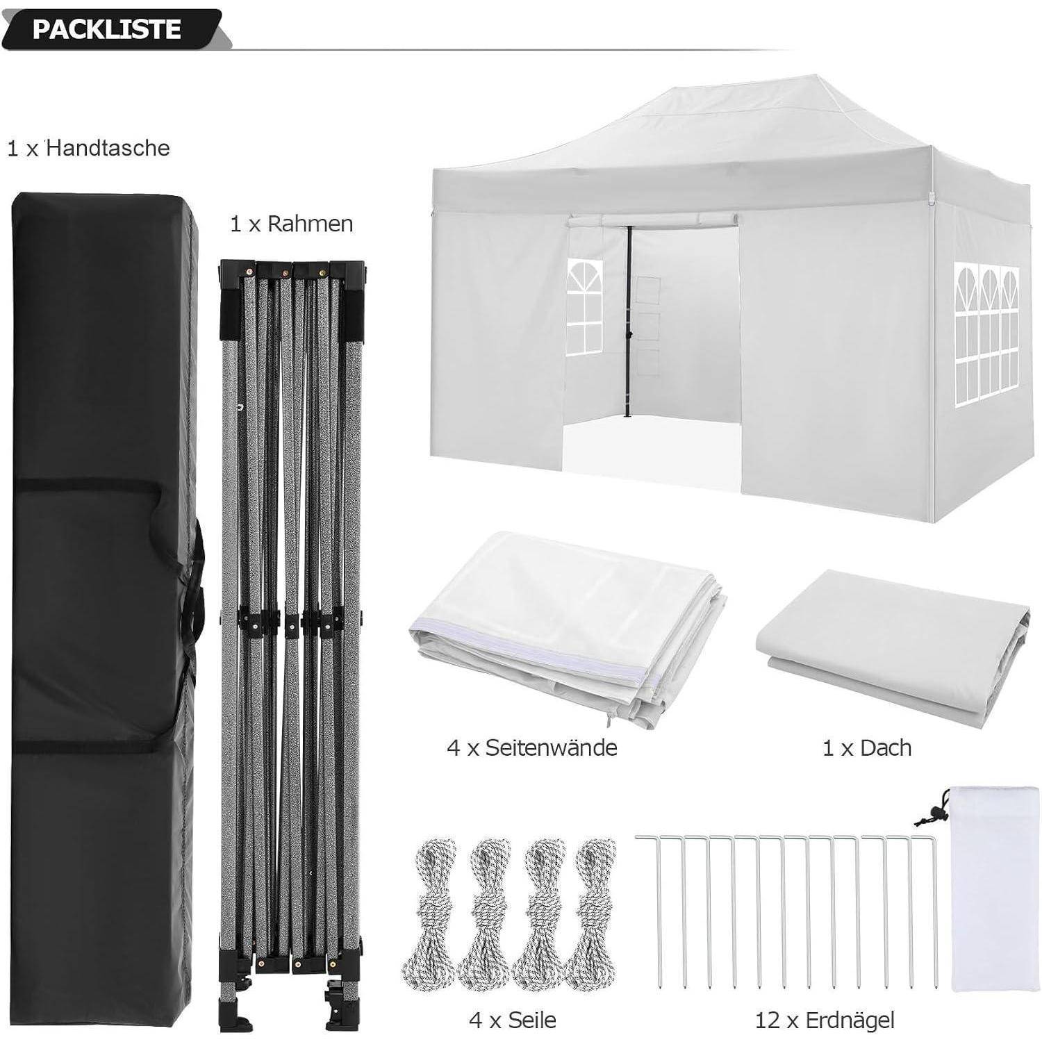 COBIZI Pavillon 3x4,5 Wasserdicht Stabil Winterfest mit 4 Seitenwand,Popup Faltpavillon Partyzelt,Faltbarer Sonnenschutz Gartenpavillon für Strand
