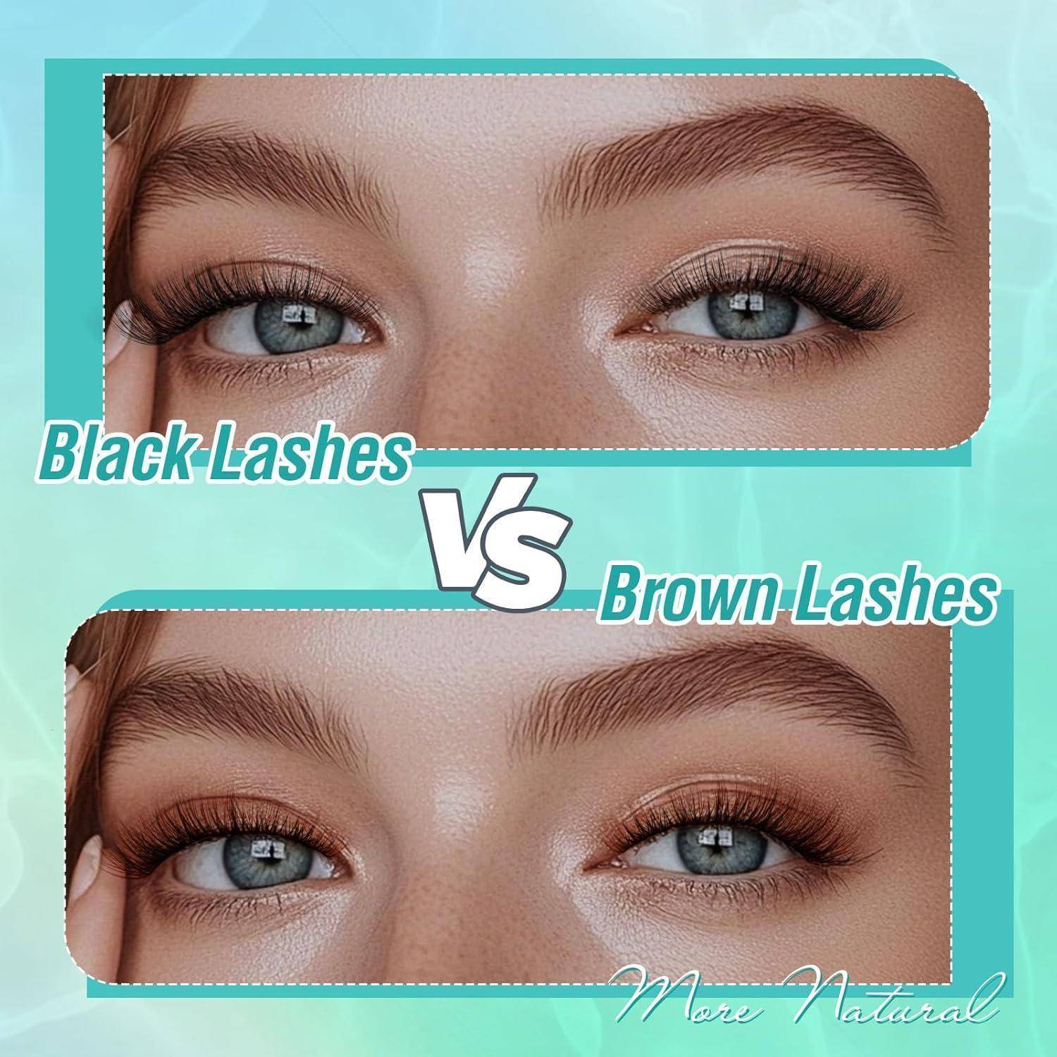 Nebeneinander Nahaufnahme-Vergleich der Augen mit der Beschriftung „Black Lashes