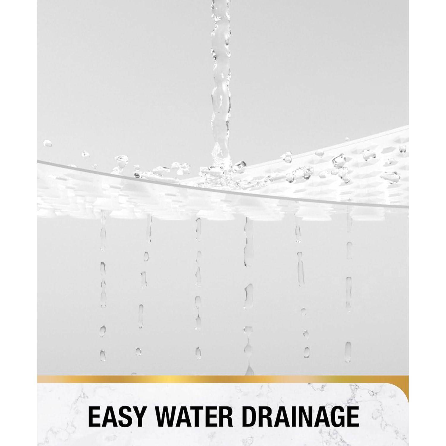 Nahaufnahme von Wasser, das nach unten fließt, mit dem Text „EINFACHE WASSERDRAINAGE