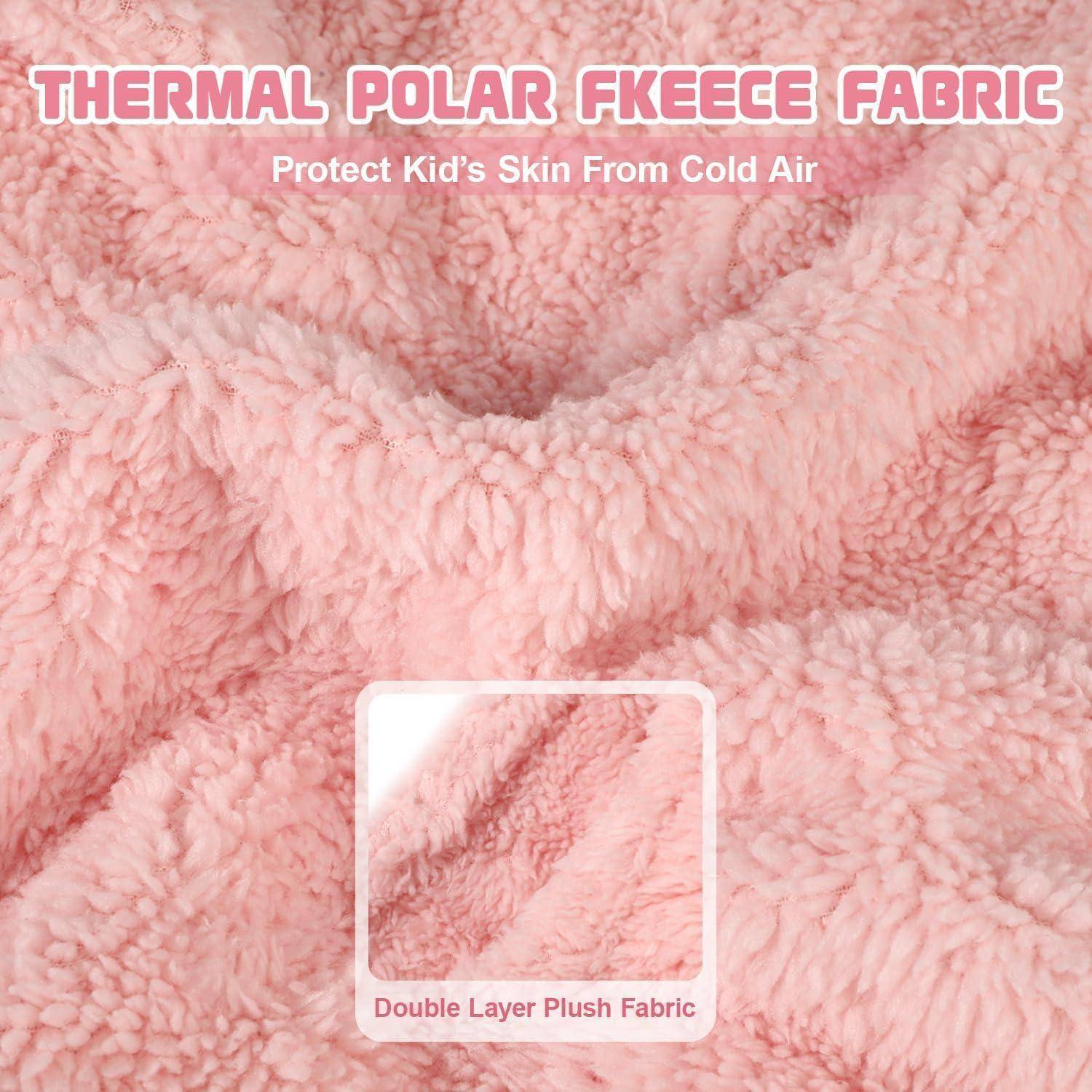 Rosa thermische Polar-Fleece-Stoff Nahaufnahme mit Text „THERMISCHER POLAR-FLEECE-STOFF