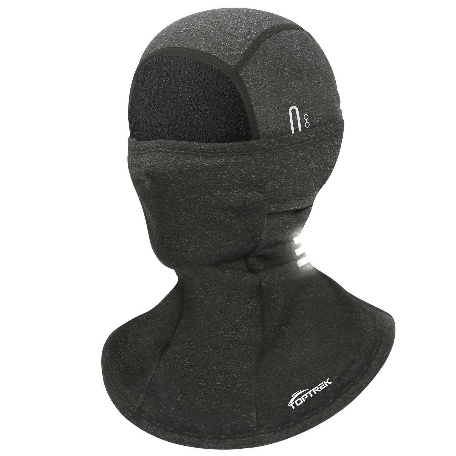 Schwarze isolierte Sturmhaube mit Gesichtsbedeckung und Nackenkap, mit Toprek-Branding.