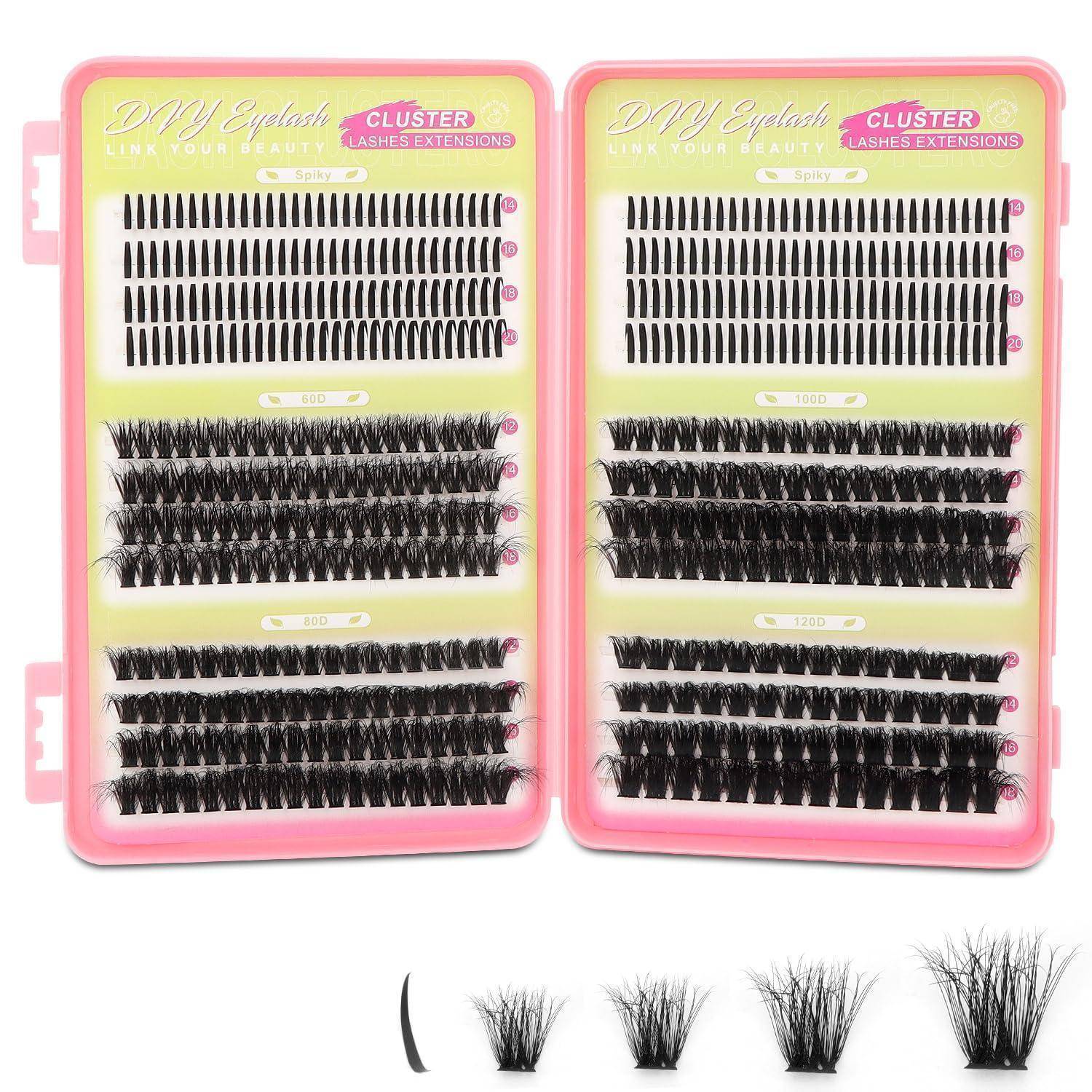 Zwei rosa Wimpernverlängerungs-Tabletts mit der Bezeichnung „DIY Eyelash Cluster Lash Extensions