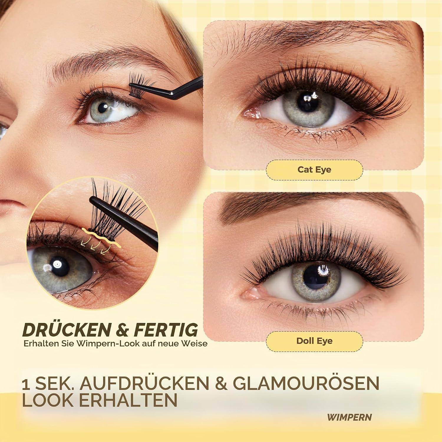 LASHVIEW Selbstklebende Wimpernbügel, zum Aufdrücken, 10–16 mm, einzelnes Wimpernverlängerungs-Set mit Wimpernpinzette, kein Kleber erforderlich,