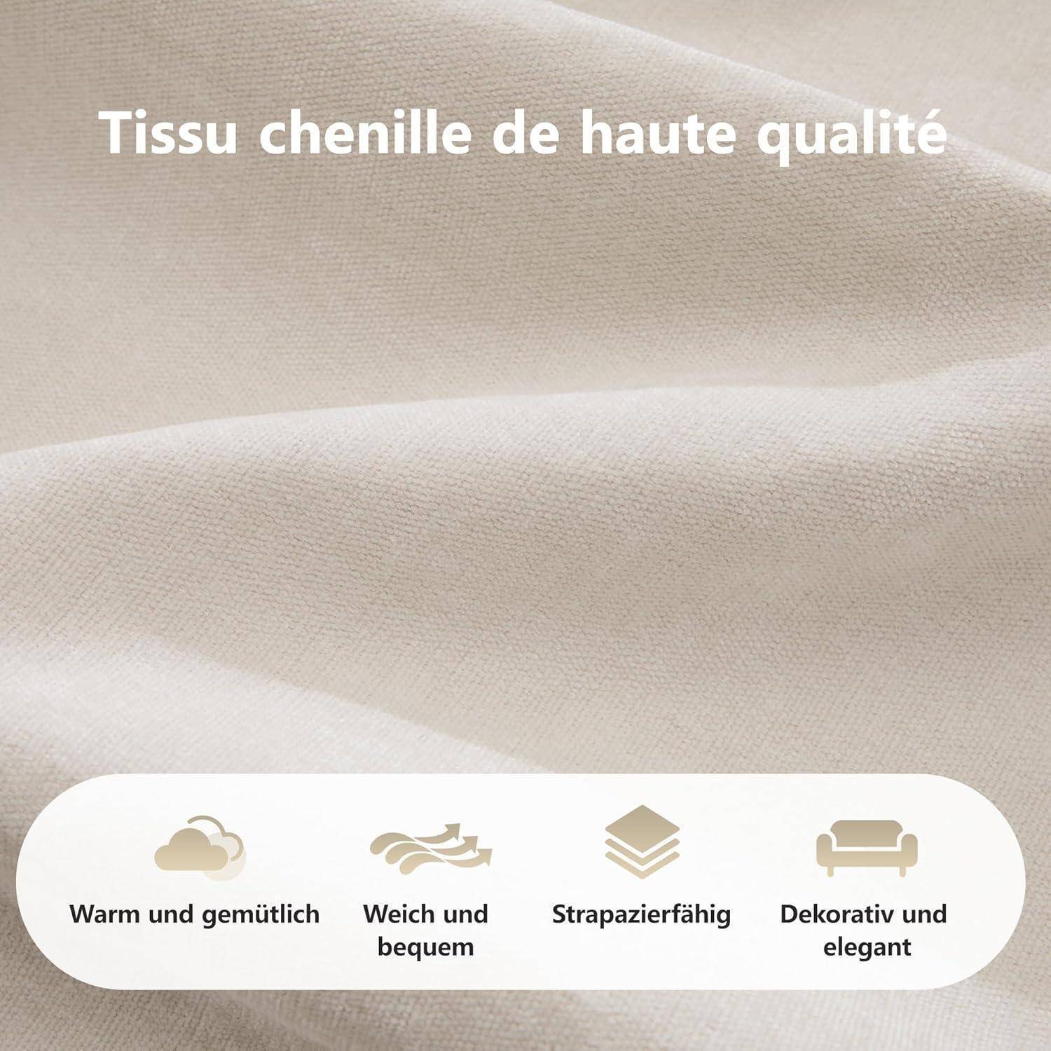 Hochwertiger Chenille-Stoff mit Text „Stoff chenille von höchster Qualität