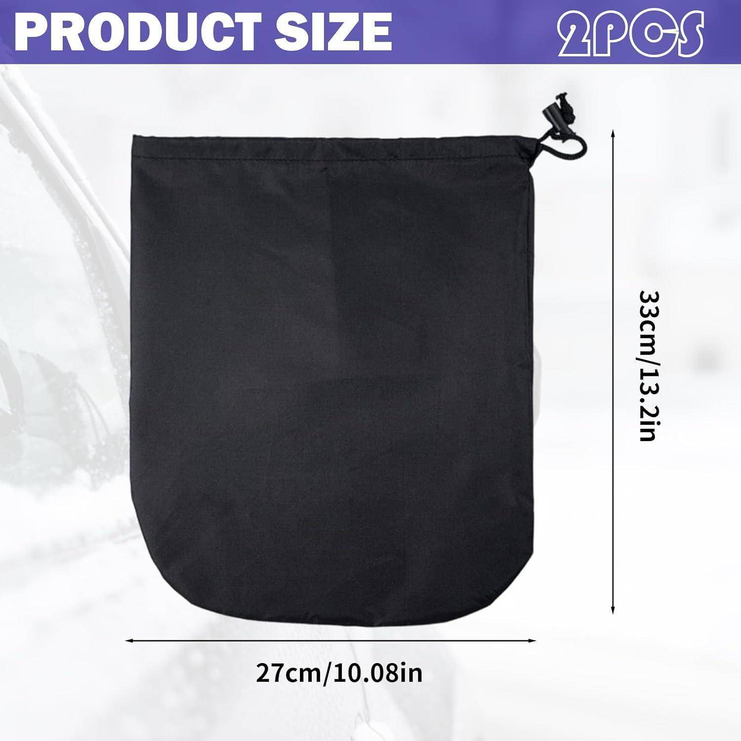 Größentabelle für einen schwarzen Kordelzugtasche: 33 cm hoch und 27 cm breit, gekennzeichnet mit „2er-Set