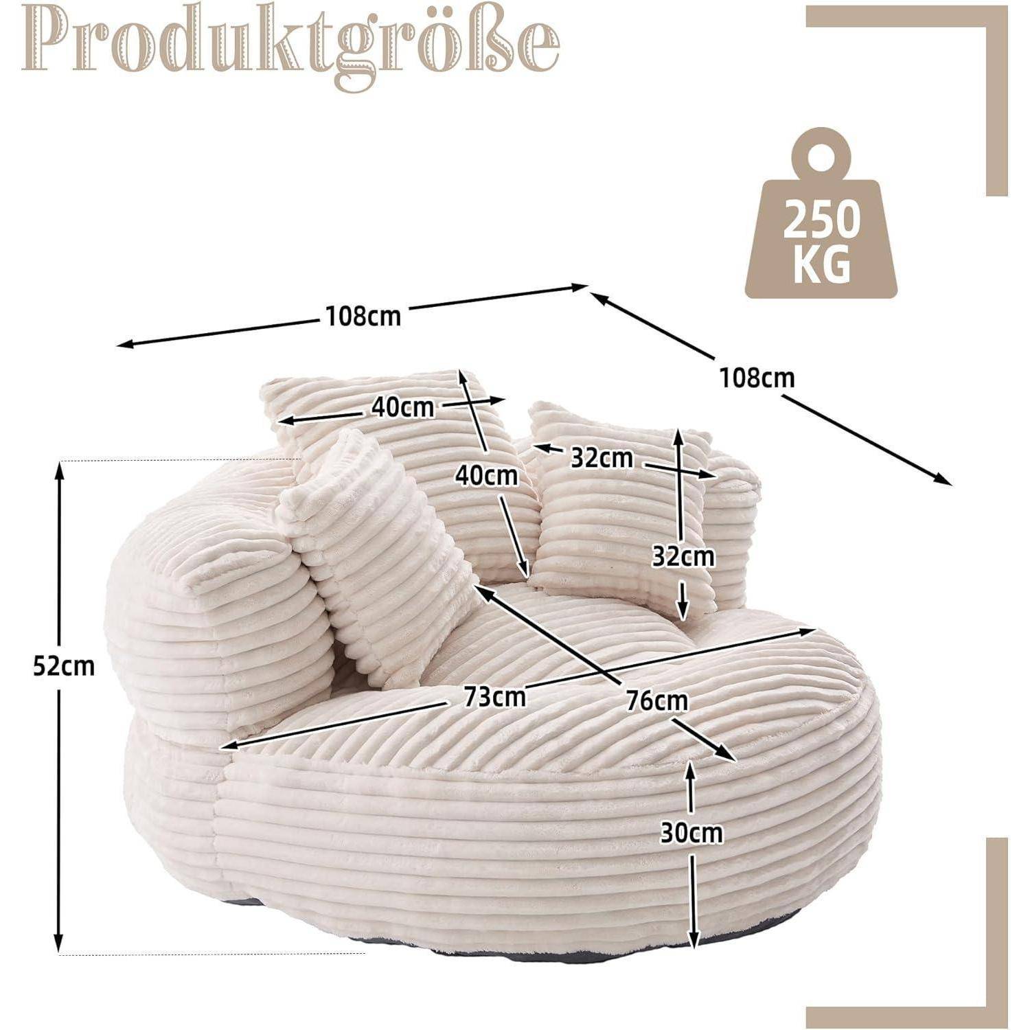 Lazy Sofa Durable Komfort Lounger hohen Rücken Sitzsack Stuhl Couch mit DREI Kissen für Erwachsene und Kinder, Indoor & Outdoor (Beige)