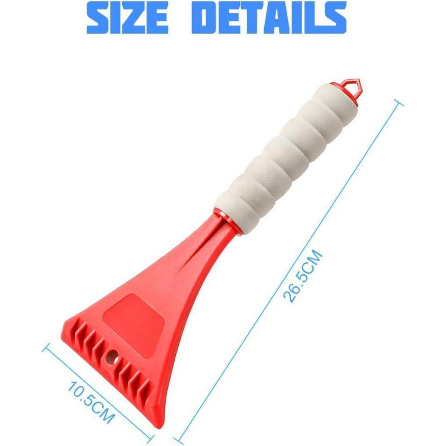 Größendetails Bild eines rot-und-grau Handkratzers/Bürste, mit 26,5 cm Länge und 10,5 cm Breite gekennzeichnet.