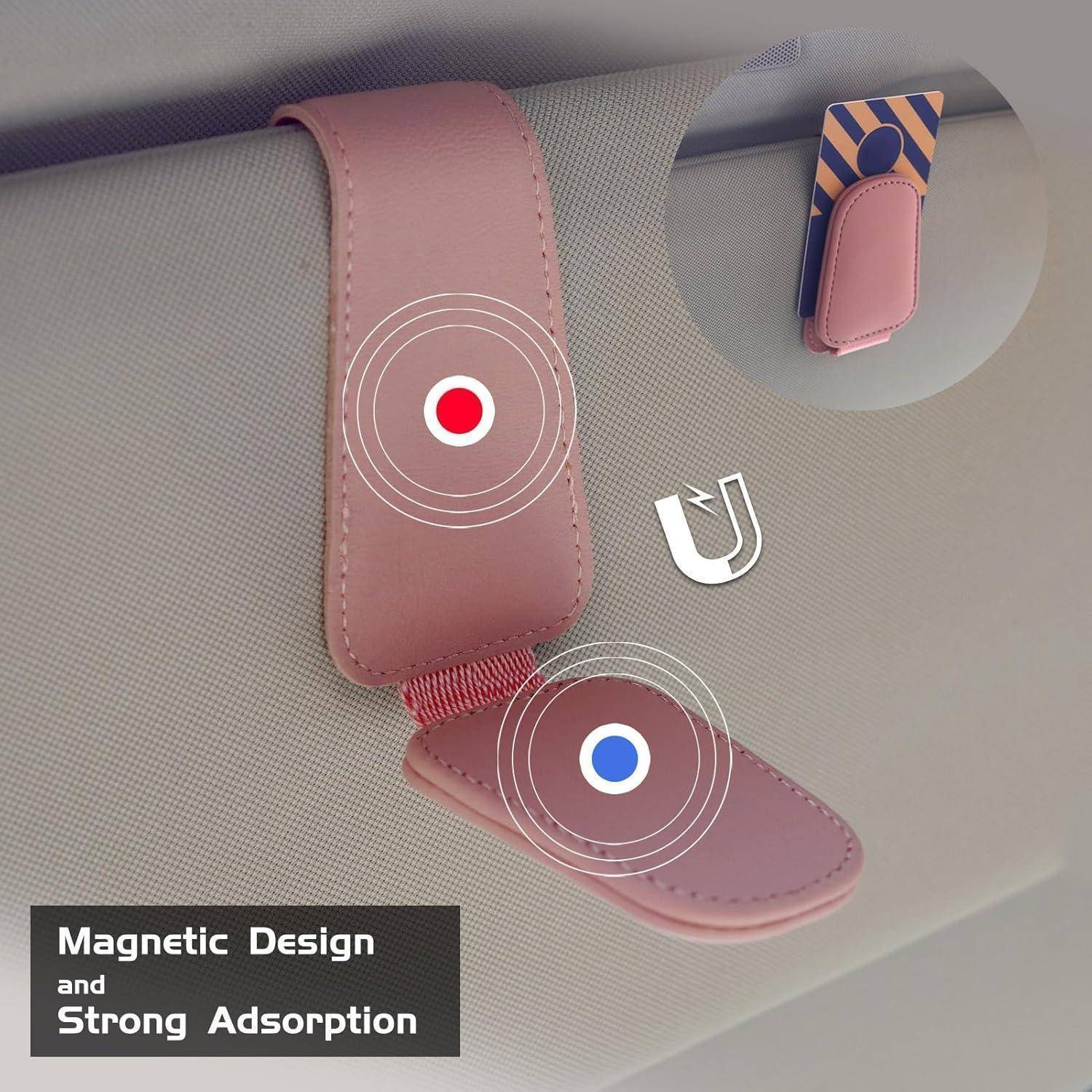 Rosafarbener magnetischer Lederriemen-Befestigung an einer Tasche, dargestellt mit einem Magnetsymbol und dem Text „Magnetisches Design und starke Absorption