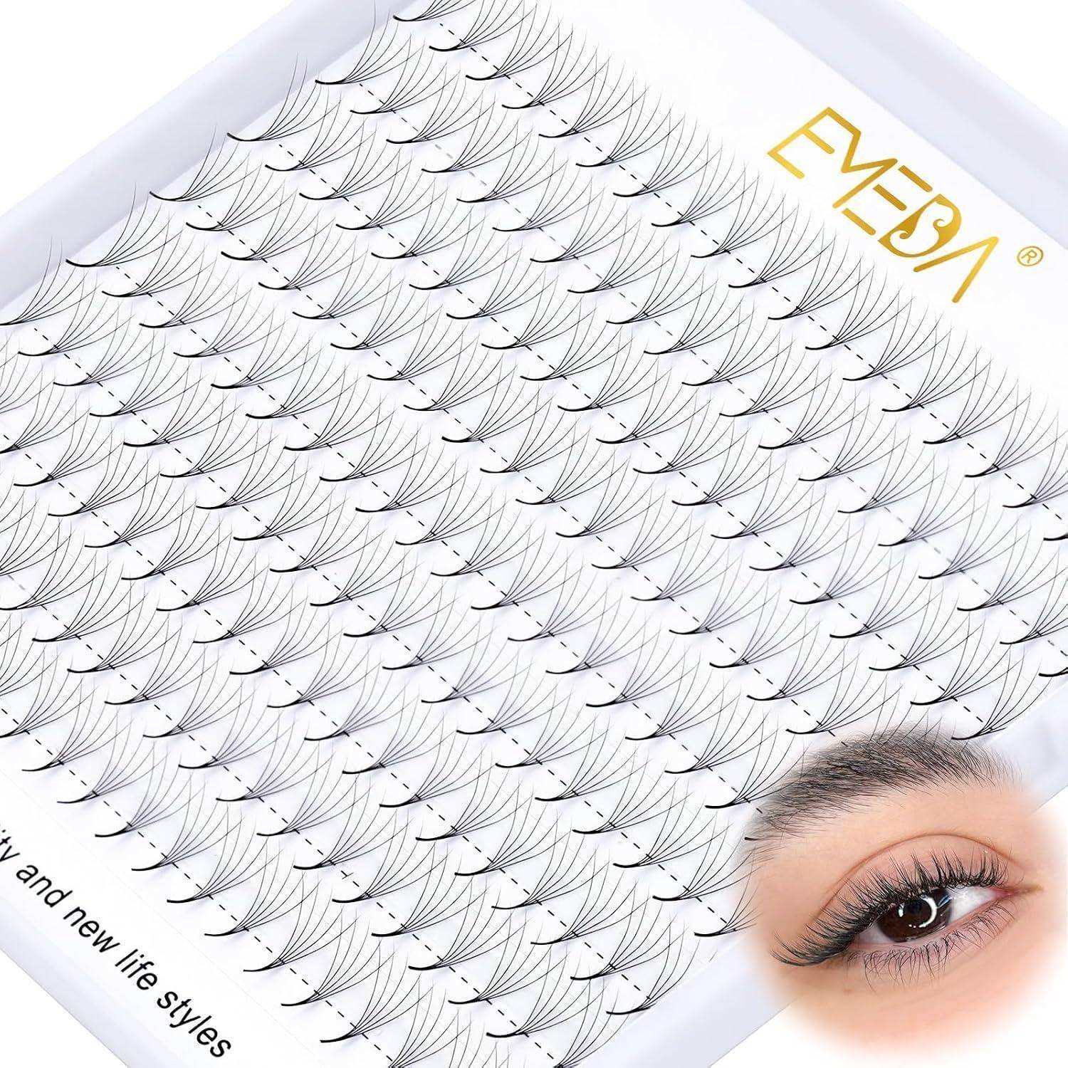 Nahaufnahme eines Wimpernverlängerungs-Tabletts mit der Aufschrift „EMESA