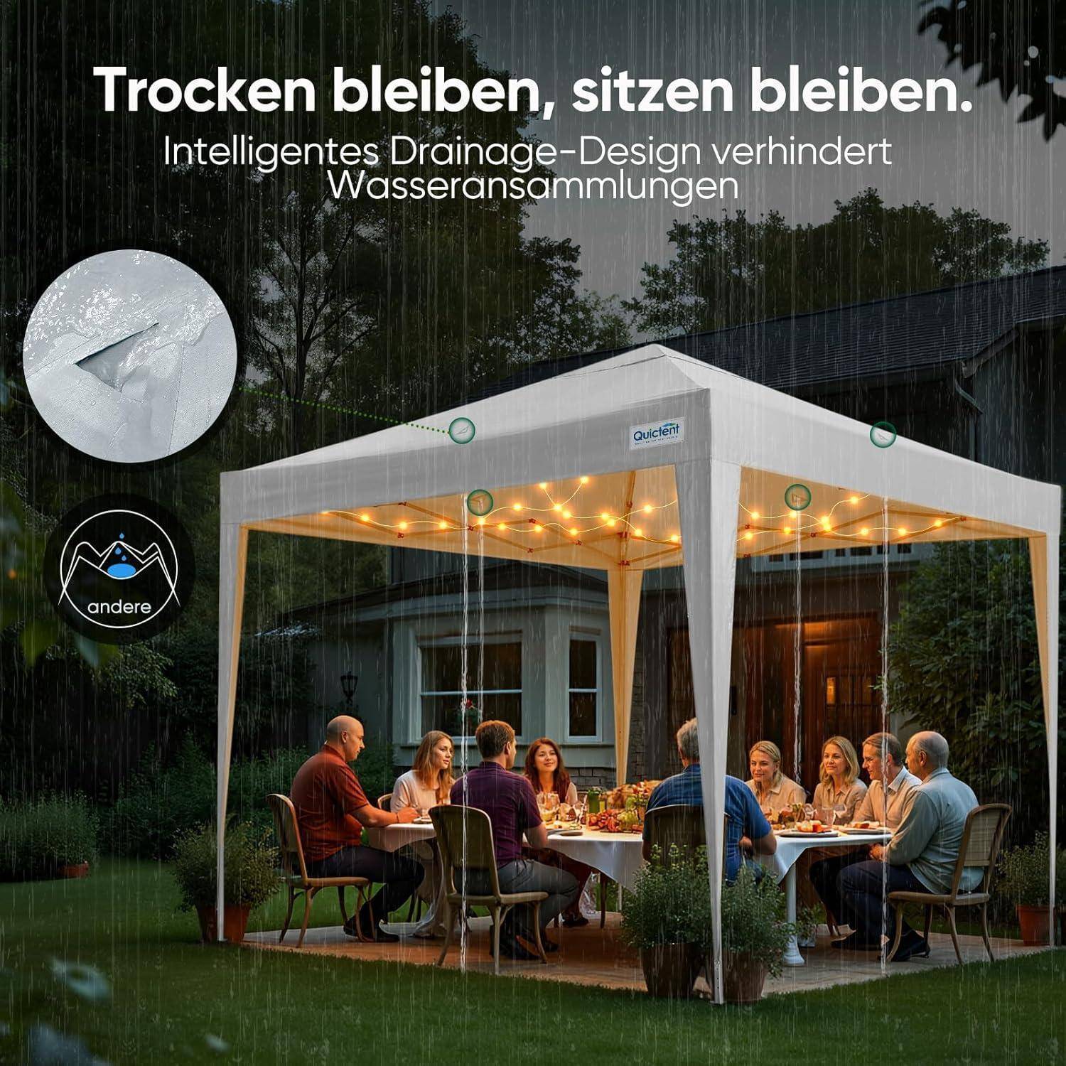 Quictent Faltpavillon 3x3m wasserdicht | Partyzelt, Pop-Up Pavillon, Gartenpavillon, stabil, winterfest, UV-Schutz 50+, Tragetasche inkl