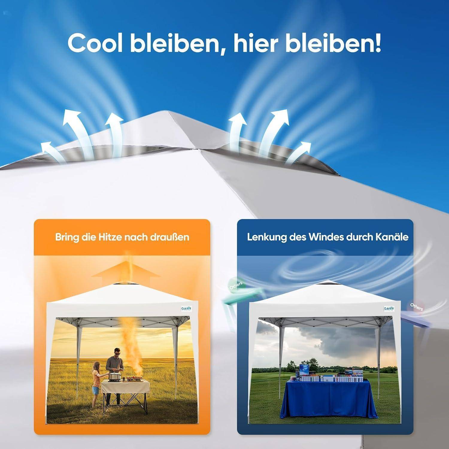 Quictent Faltpavillon 3x3m wasserdicht | Partyzelt, Pop-Up Pavillon, Gartenpavillon, stabil, winterfest, UV-Schutz 50+, Tragetasche inkl