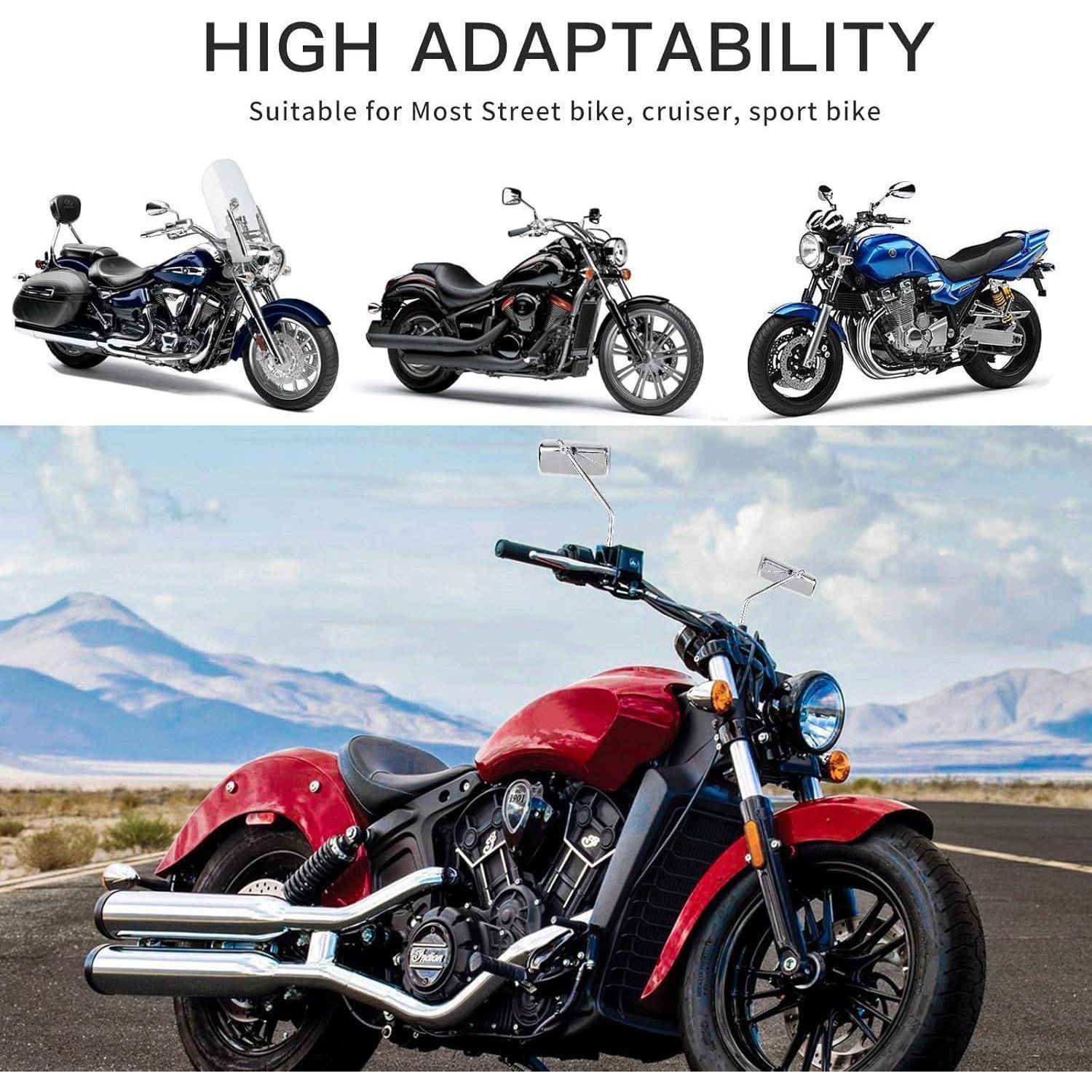 Chrom Lenkerendenspiegel Motorrad, M8 M10 Rückspiegel motorrad mit Packung Schraube für Scooter Street Bike Cruiser Chopper Sport Bike ATV