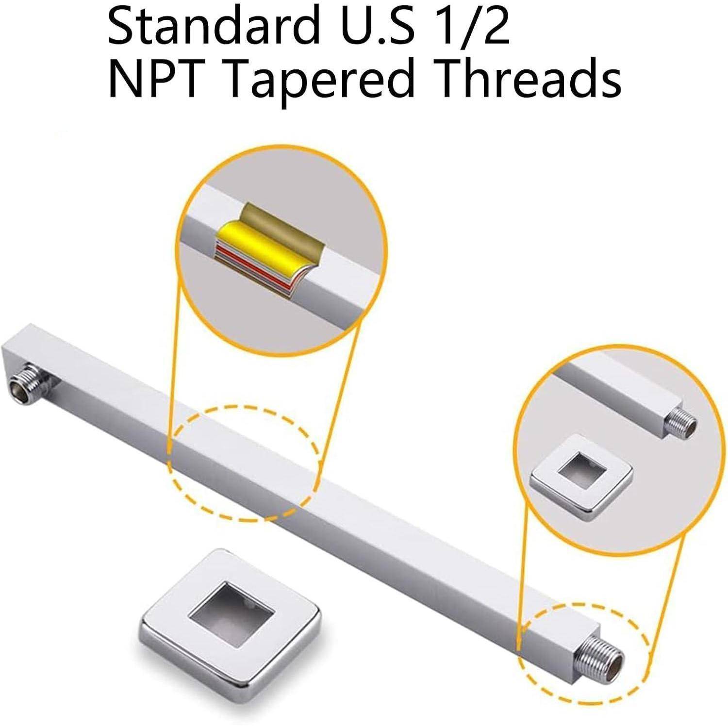 Diagramm einer Metallstange mit der Bezeichnung „Standard U.S. 1/2 NPT konische Gewinde