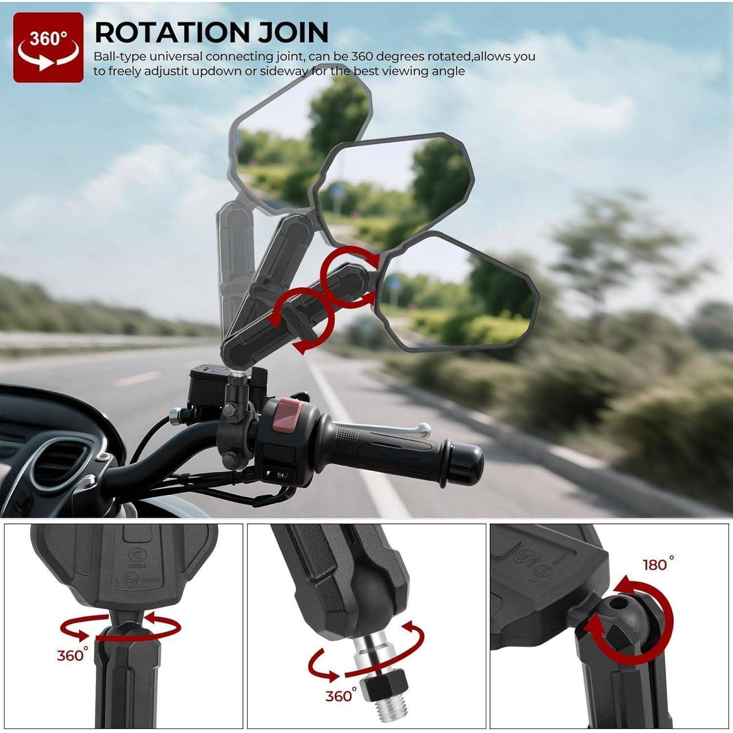 Illustration eines Motorradspiegelhalters mit einem „360°-Kugelgelenk