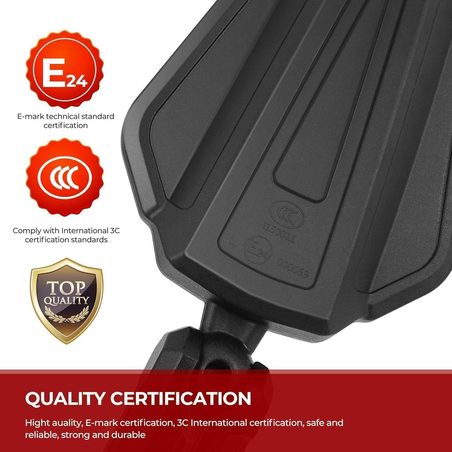Produktbild mit einem schwarzen Gerät, das Siegel für E24, CCC und „Top Quality