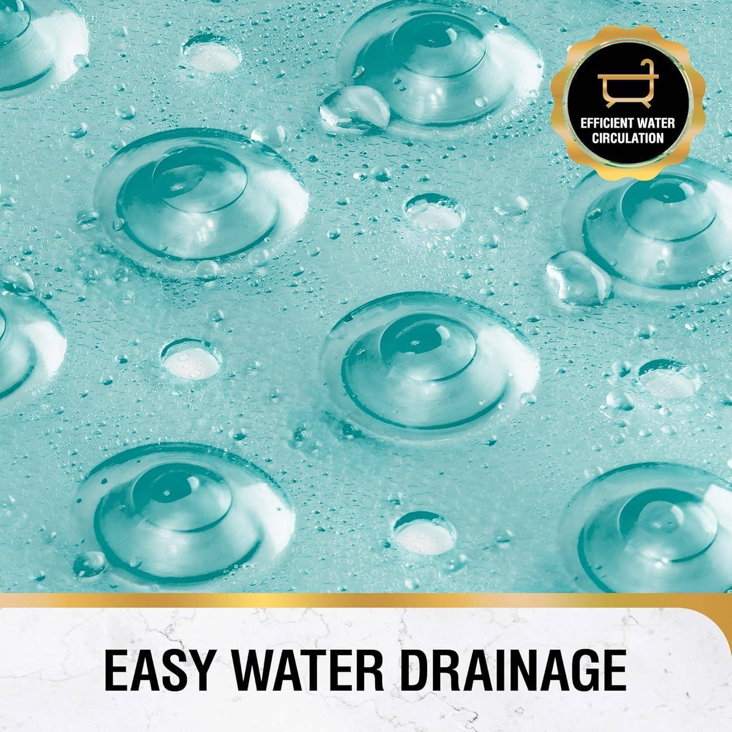 Strukturierte Wasseroberfläche in Aquamarin mit erhabenen kreisförmigen Entwässerungshöckern; das Etikett besagt 