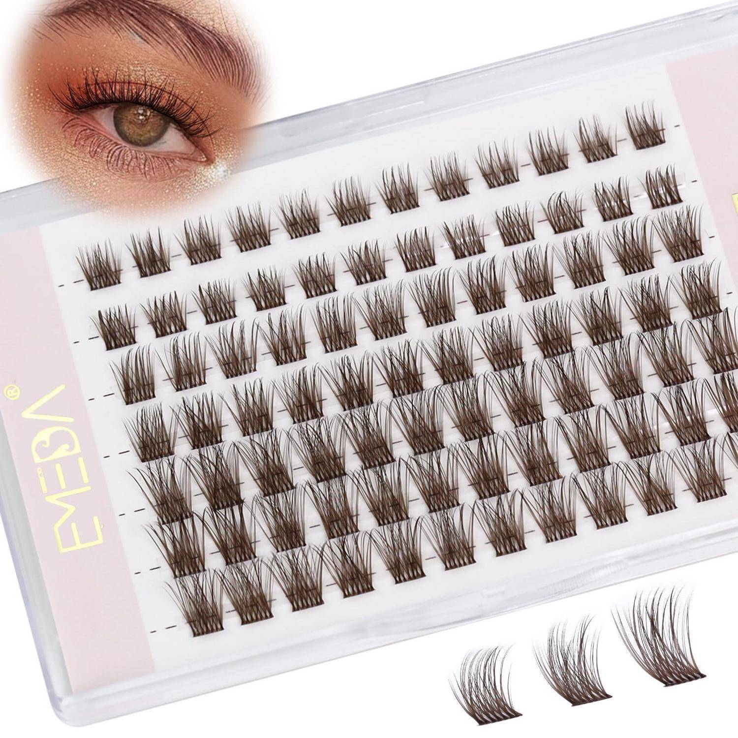 Fallbeispiel von falschen Wimpernbüscheln mit einem Auge, das die beabsichtigte Wimpernverstärkungswirkung zeigt.