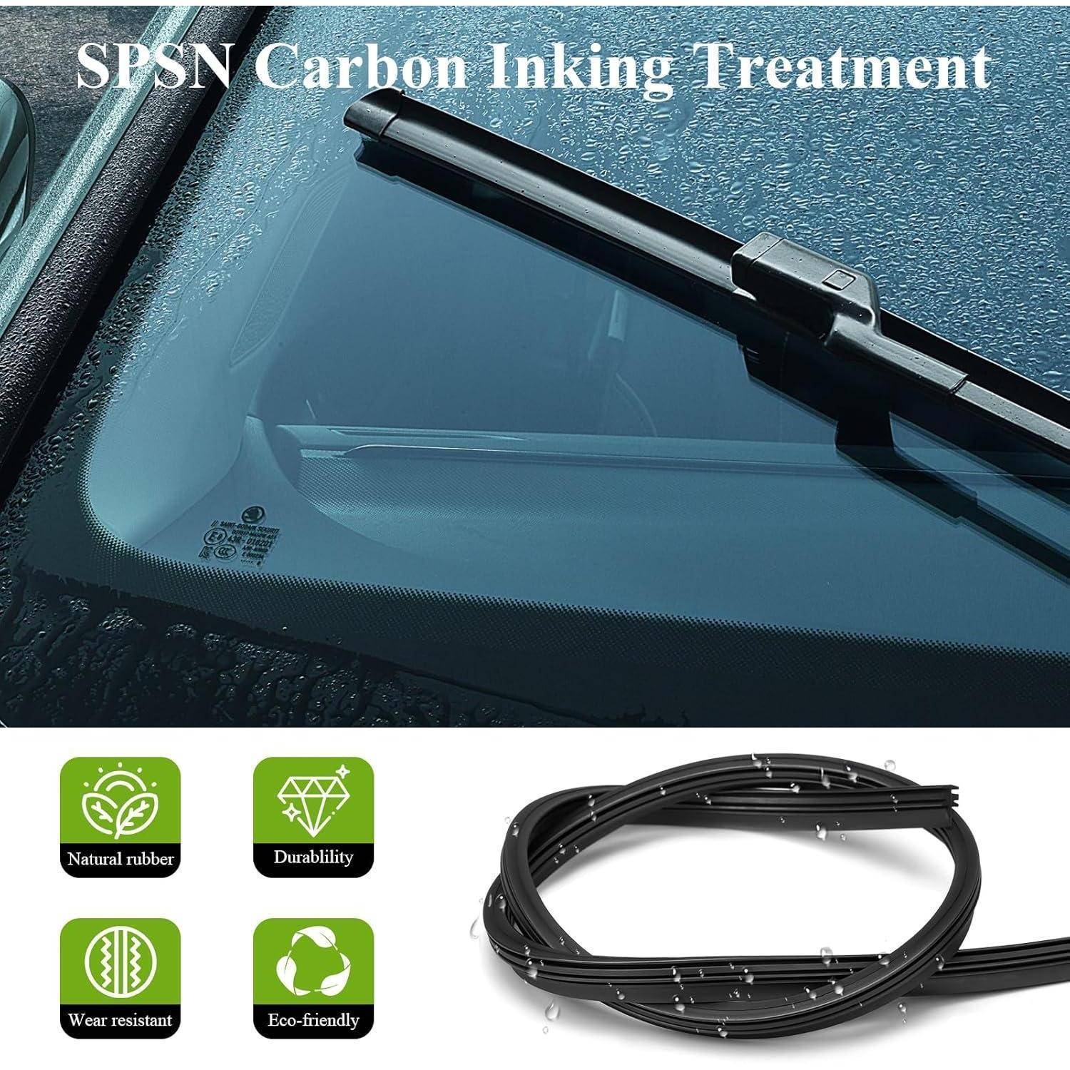 Autoscheibe mit schwarzem Wischerblatt mit der Aufschrift „SPSN Carbon Inking Treatment
