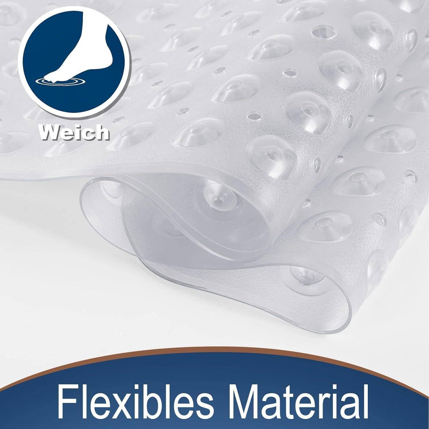 Weiches, flexibles transparentes Material in Nahaufnahme mit den Beschriftungen 