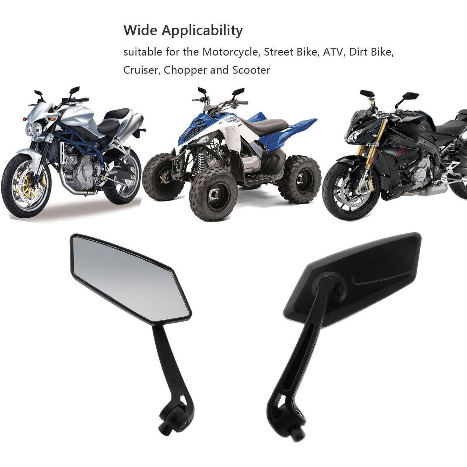 Produktbild mit Motorrad-Rückspiegeln mit dem Text „Breite Anwendbarkeit
