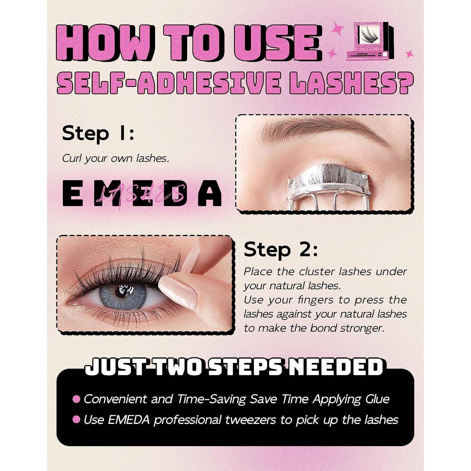 Infografik mit dem Titel „Wie verwendet man selbstklebende Wimpern?