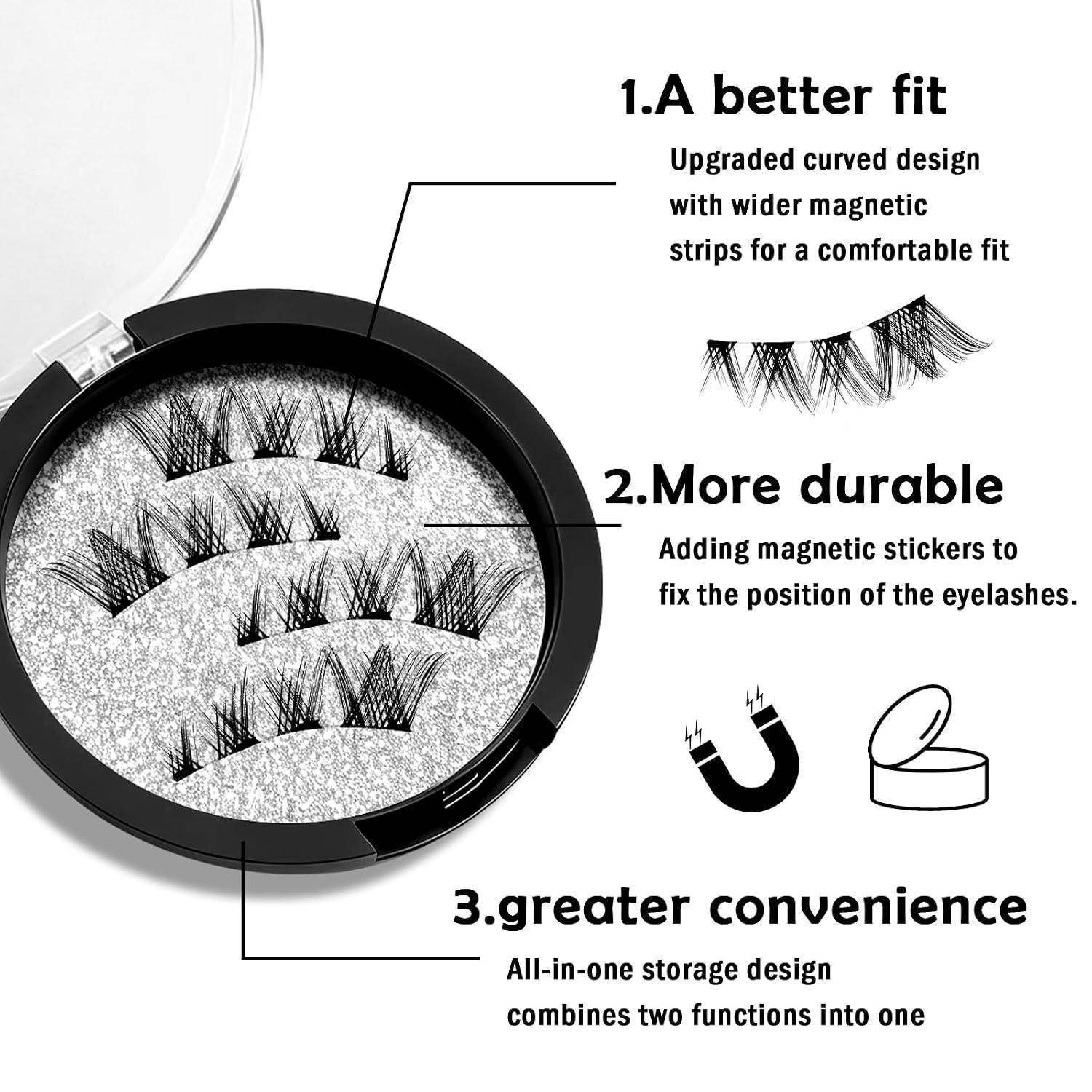 Infografik eines magnetischen Wimpernkoffers, der „Bessere Passform