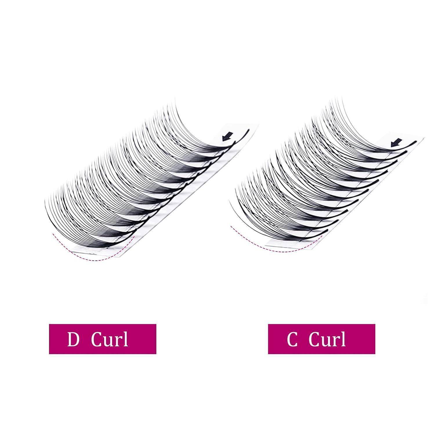 Nebeneinander-Vergleich der Wimpernwölbung, der links „D Curl