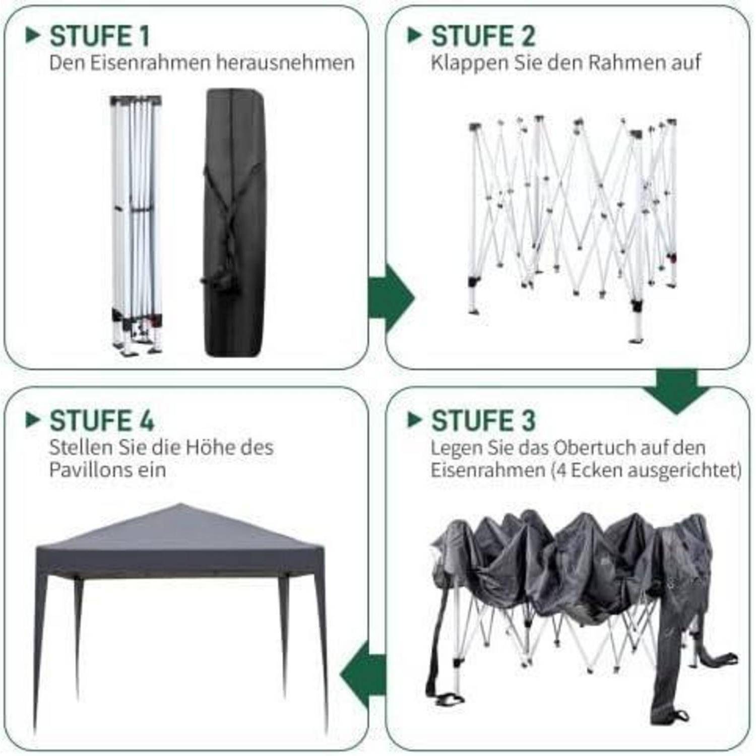 Bonnlo Gazebo 3 x 3 m, wasserdicht, UV Schutz 50+ Pavillon mit 4 Seitenteilen für Outdoor Hochzeit Garten Camping Party, Dunkelgrau Grau 3*3 mit 4