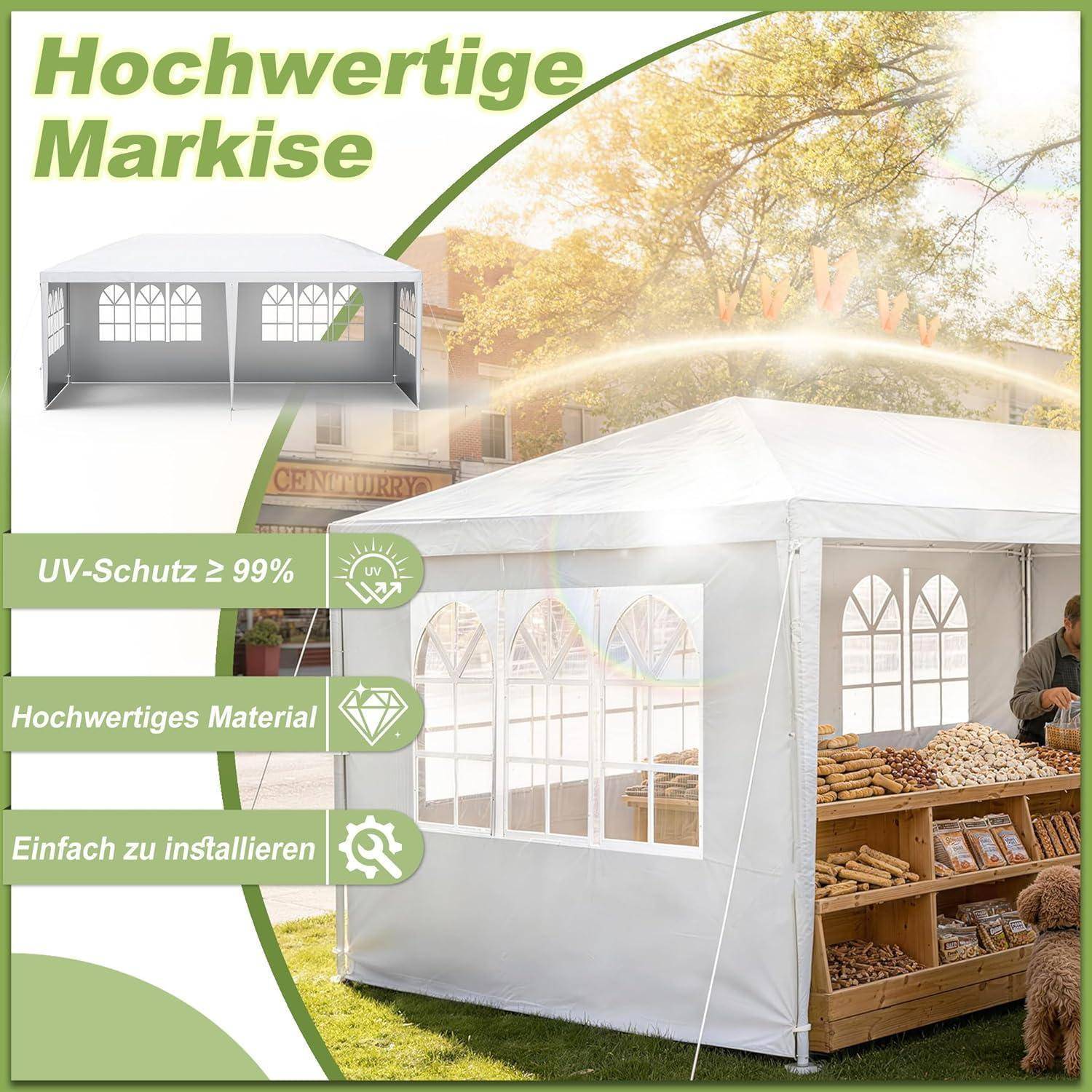 Aufun Pavillon Partyzelt 3x6 m Wasserdicht Festzelt Bierzelt Gartenzelt Outdoor Gartenpavillon UV Schutz mit 6 abnehmbaren Seitenwänden & Dach