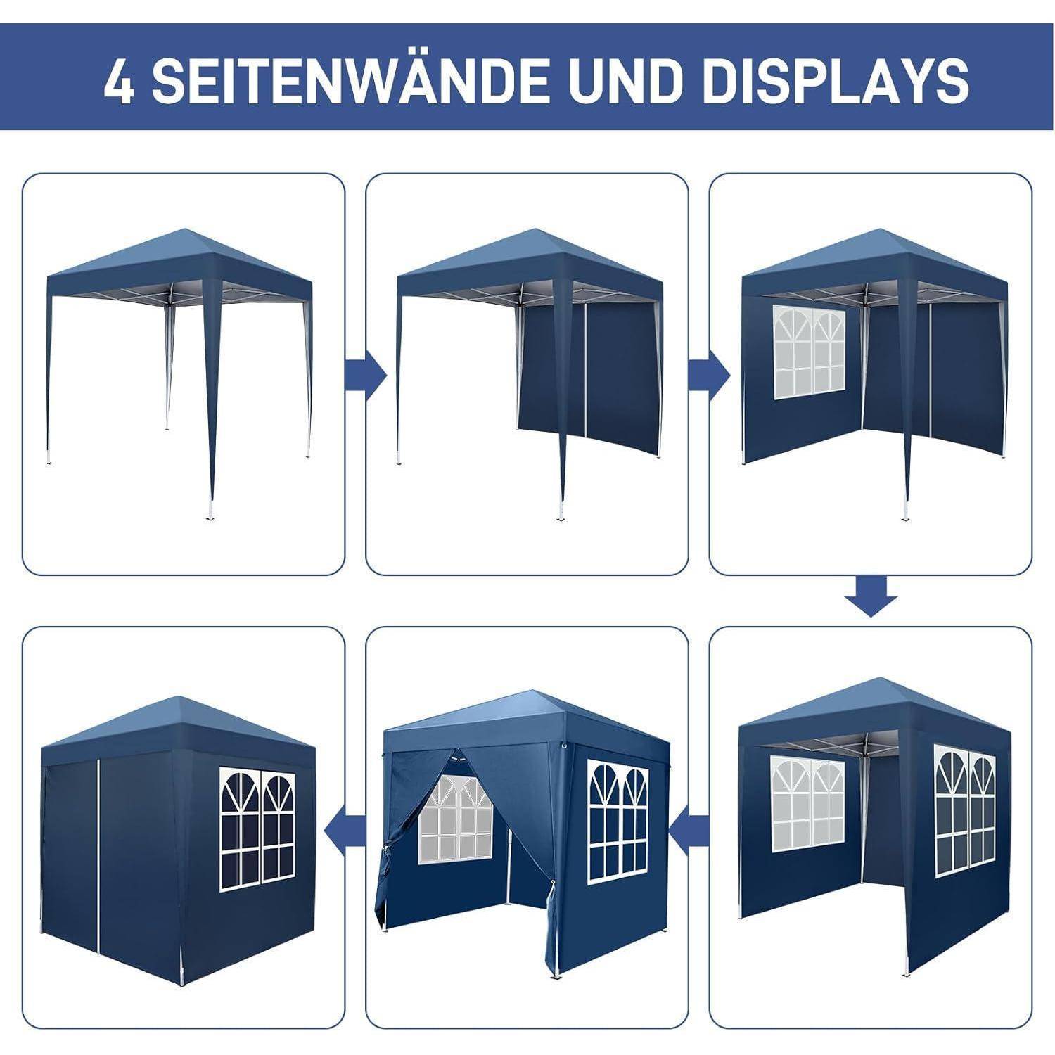 LEADZM 2x2m Pavillon,Pop-up,Winddicht,Wasserdicht,Faltpavillon,UV Schutz 50+,Höhenverstellbar,mit 4 Seitenteilen,für Outdoor, Garten, Party, Camping