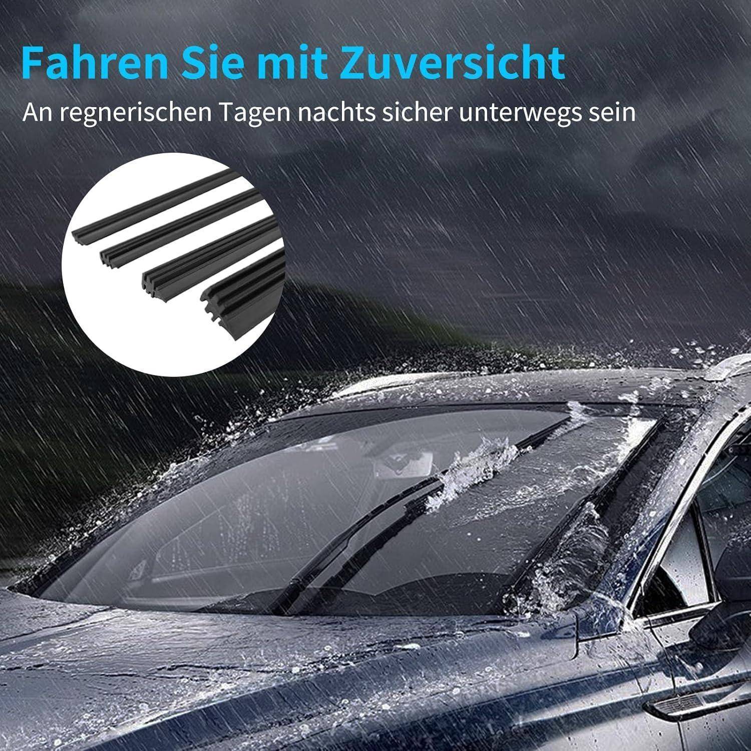Rainy-night driving ad showing a car with water-repellent windshield wipers; text says 'Drive with confidence' and 'Stay safe on rainy nights'.