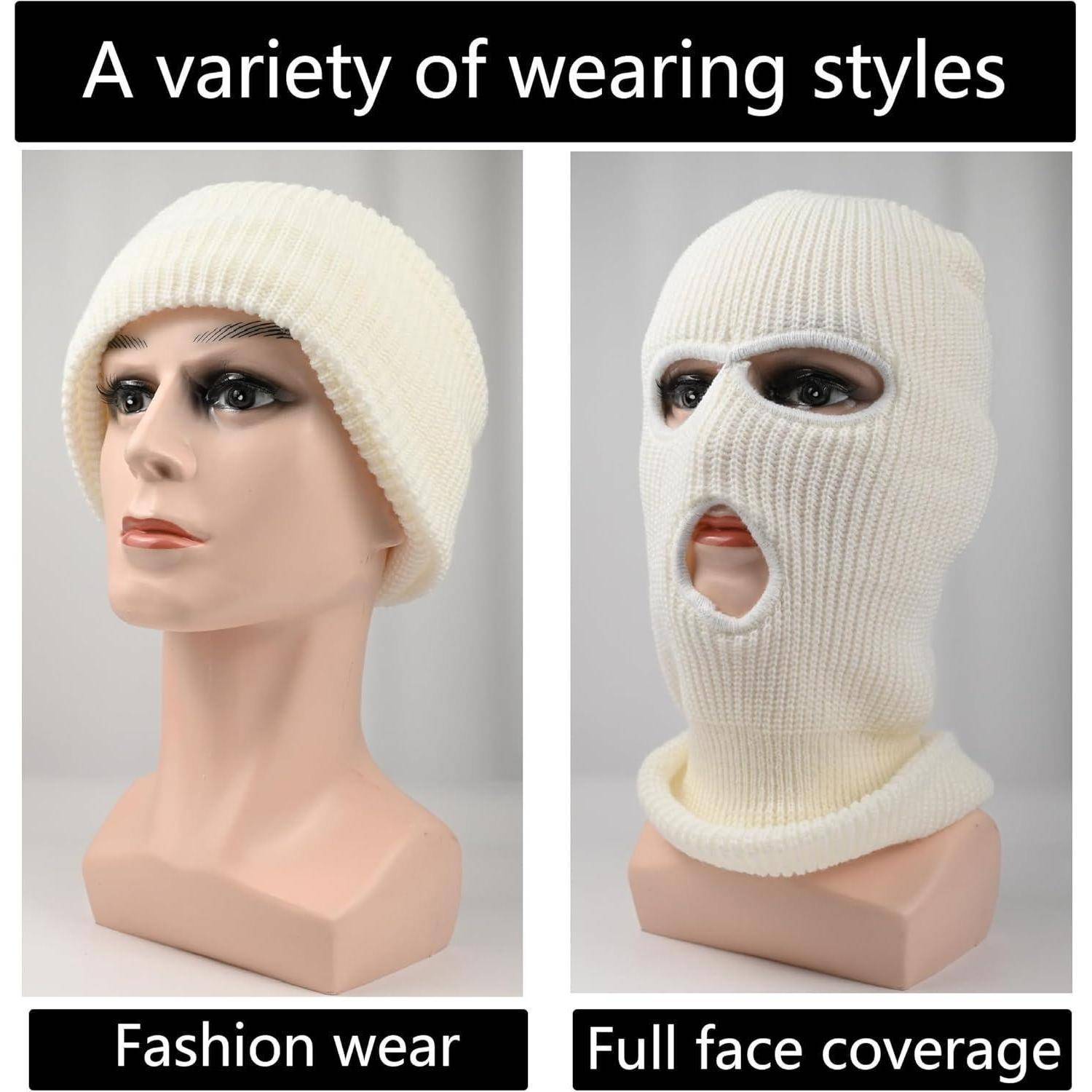 Seite-an-Seite Strickmützen-Stilrichtungen auf Schaufensterpuppen-Köpfen: „Fashion-Wear