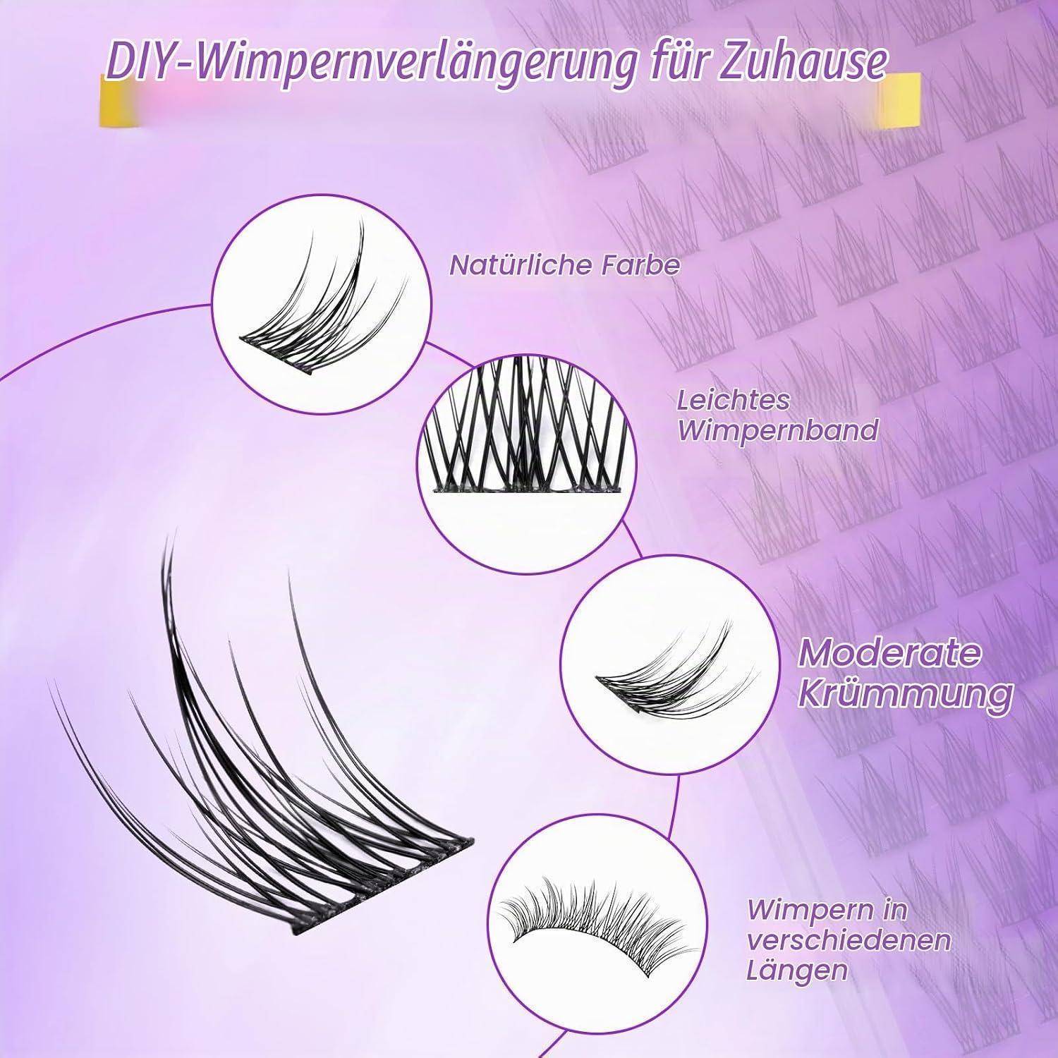 Infografik mit dem Titel „DIY-Wimpernverlängerung für Zuhause