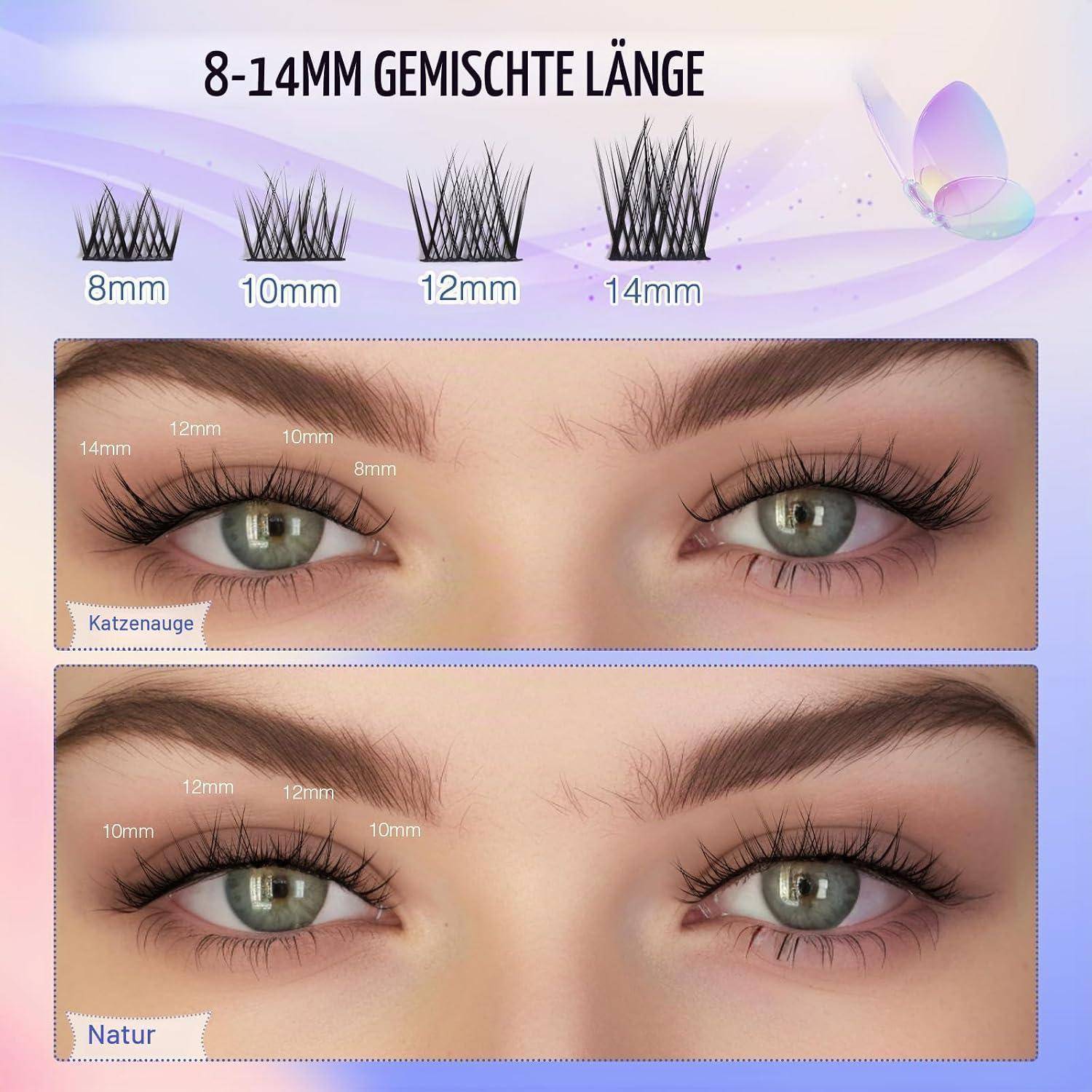 LZM Lash Cluster Wimpern Extensions C Curl Wimpern Einzeln (WL08-10mm) | 10mm Natürliche Wimpern Leichte und weiche cluster lashes, Dünnes Band fake