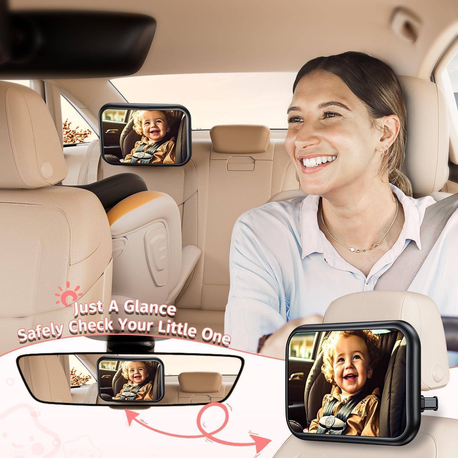 Autospiegel Baby Rücksitz Spiegel Rückbank: Spiegel Auto Baby Rückbank mit Haken Clip, 100% Bruchsicherer & 360° Drehbar Rücksitzspiegel, Babyspi