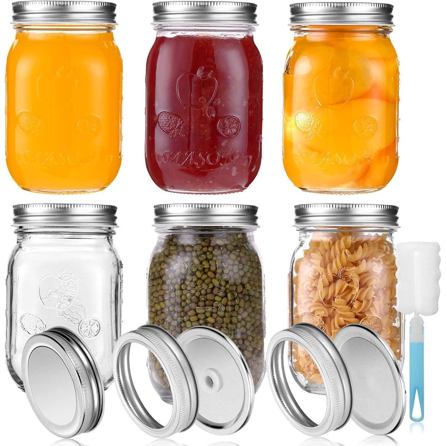 YUEYEE Meal Prep Gläser 6er Einmachglas 450ml aus Klarglas Einmachgläser mit Schraubdeckel für Hausgemachte Marmelade Gelee Getreide mit Ersatzdeck