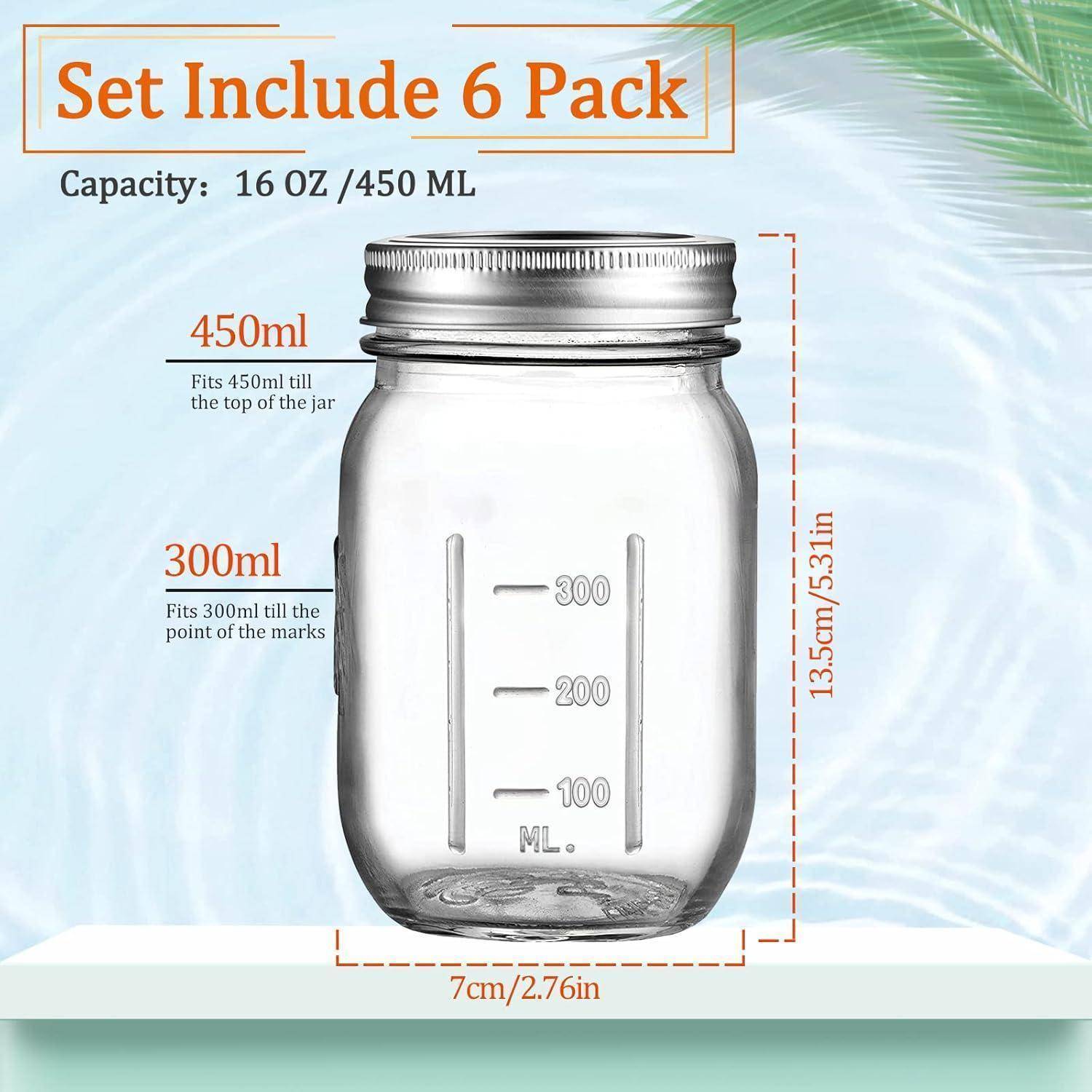 YUEYEE Meal Prep Gläser 6er Einmachglas 450ml aus Klarglas Einmachgläser mit Schraubdeckel für Hausgemachte Marmelade Gelee Getreide mit Ersatzdeck