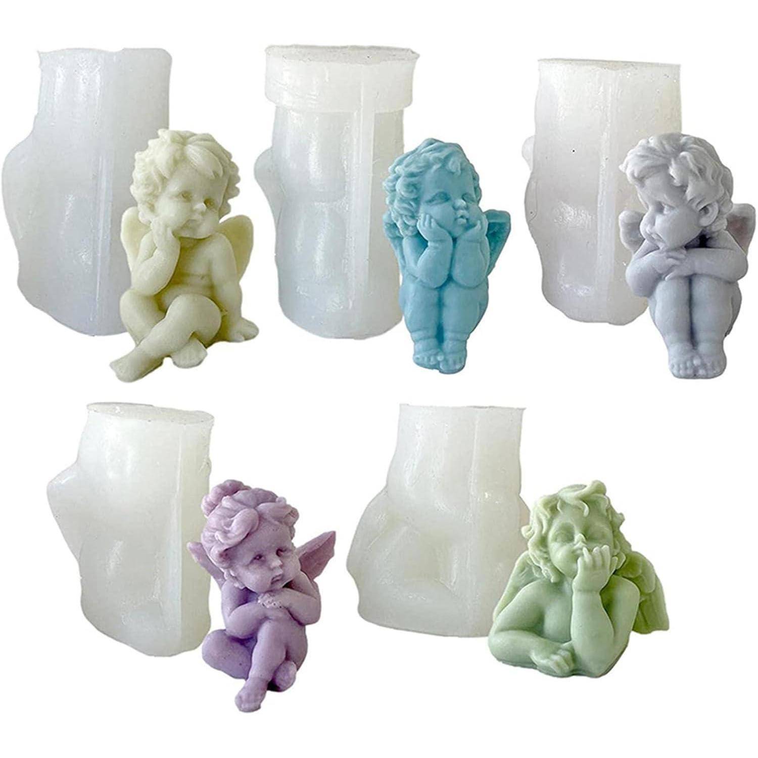 5 Stück Kerzen Silikonform 3D Engel Silikon Kerzenform Engel Kerzenform Kit Silikonformen für kerzen DIY 3D Engel Form Seife Form zum Gießen als He