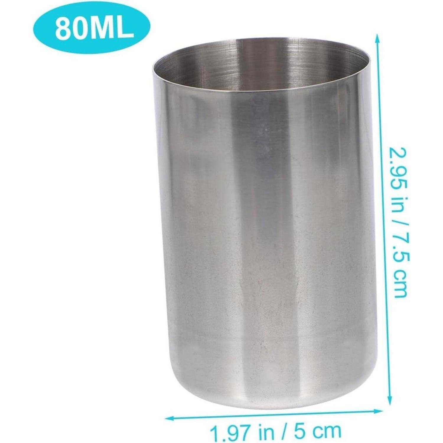 Edelstahlzylinderbehälter mit der Aufschrift „80 ML