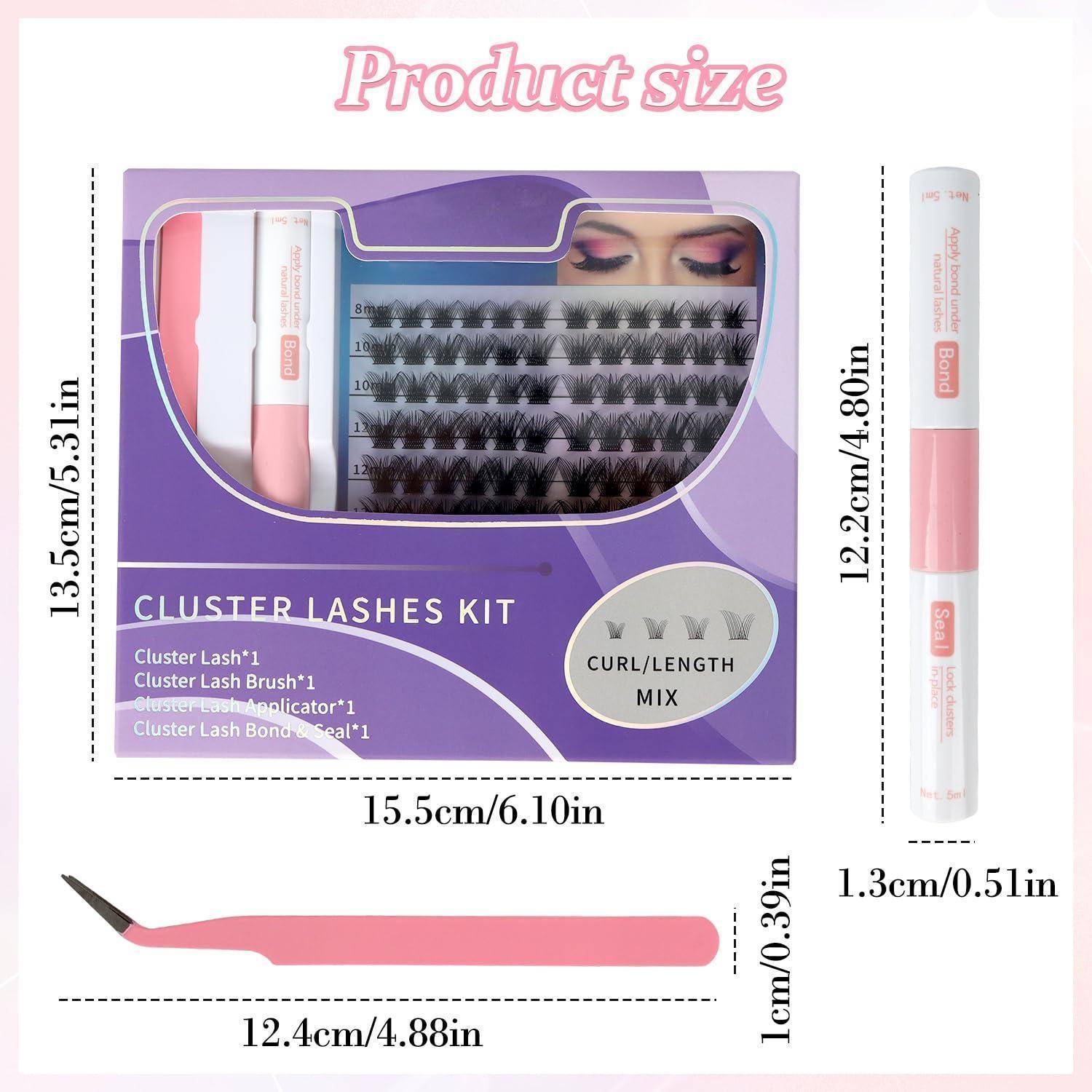 Einzelwimpern Set mit Kleber und Pinzette, DIY Wimpernverlängerung, 8/10/12/14/16 mm, Langanhaltende D Curl, Wiederverwendbar und Leicht, für Tägli