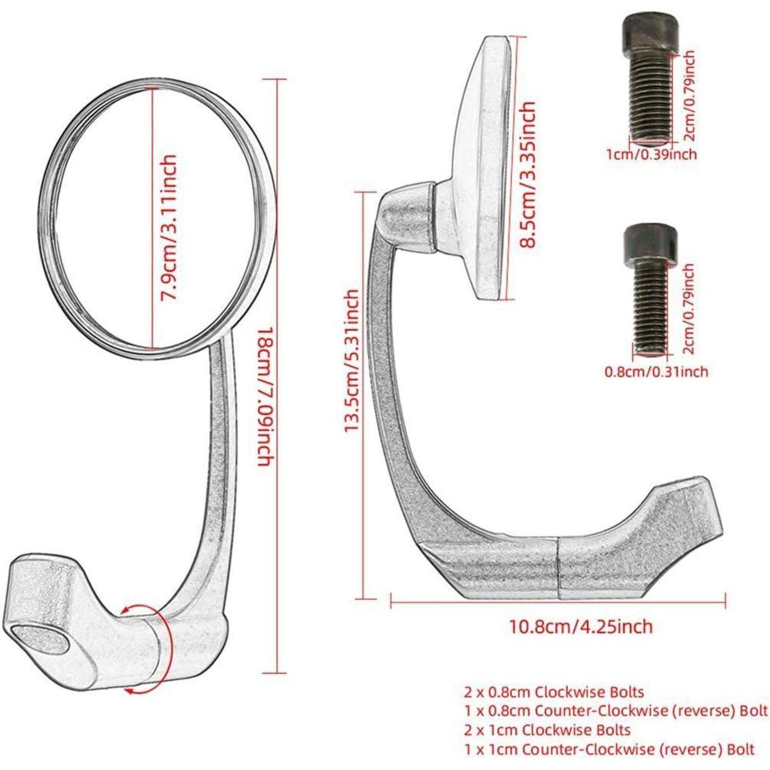 Diagramm eines verchromten Badezimmerwasserhahns mit integriertem rundem Spiegel, beschrifteten Abmessungen und zwei Schraubenbaugrößen für die Installation.