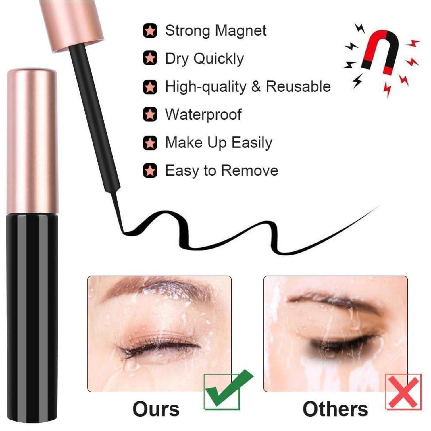 Magnetische Wimpern, Magnetische Flüssiger Eyeliner, 3D Dicke Lange Flauschige Künstliche Falsche Eyelashes, Natürlich Magnet Wimpern Set mit Zange
