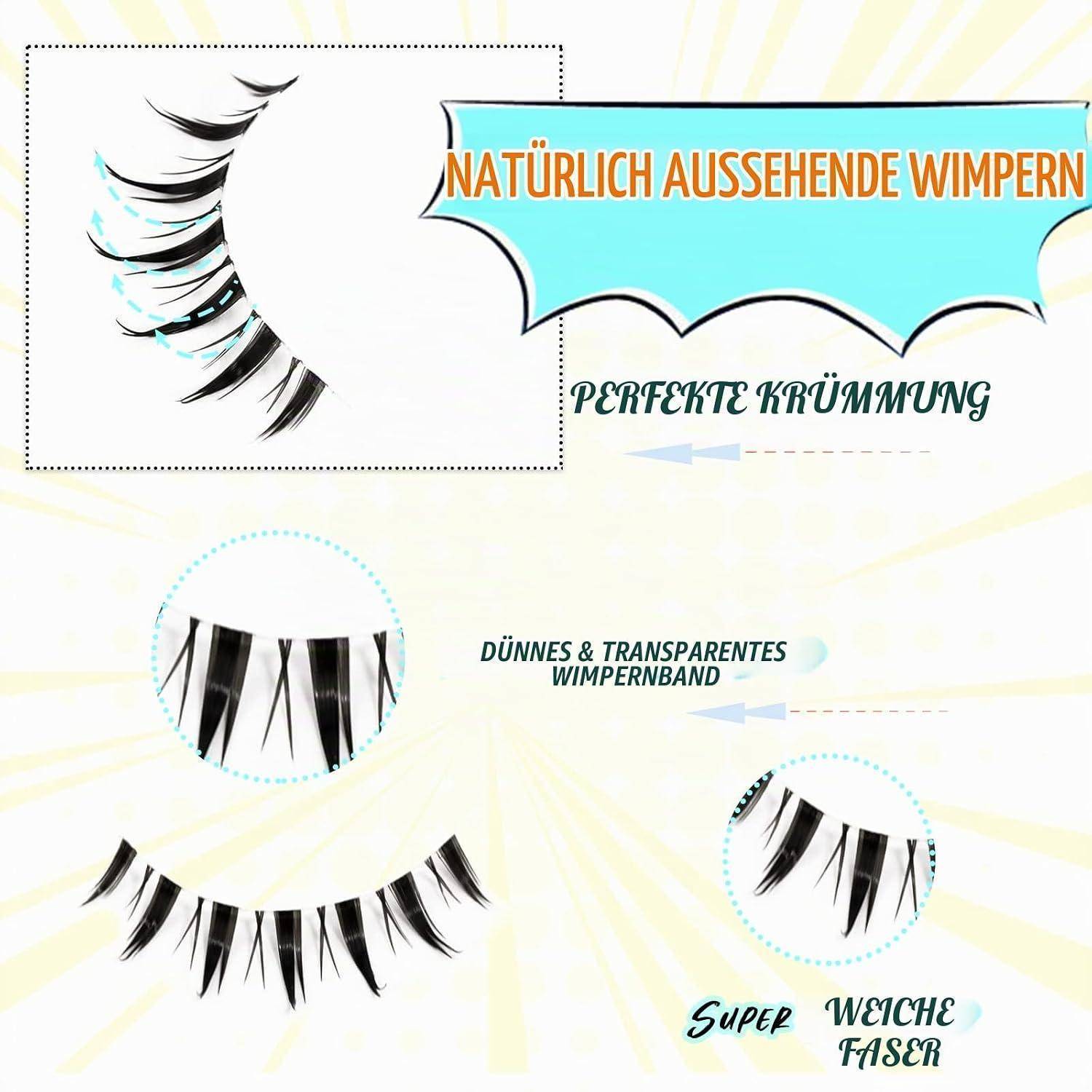 EMEDA Manga Wimpern 10 Paar Anime Falsche Wimpern Transparent Band Manga Lashes Japanische Manga-Wimpern Für Cosplay Fake Anime Eyelashes (EM 07)