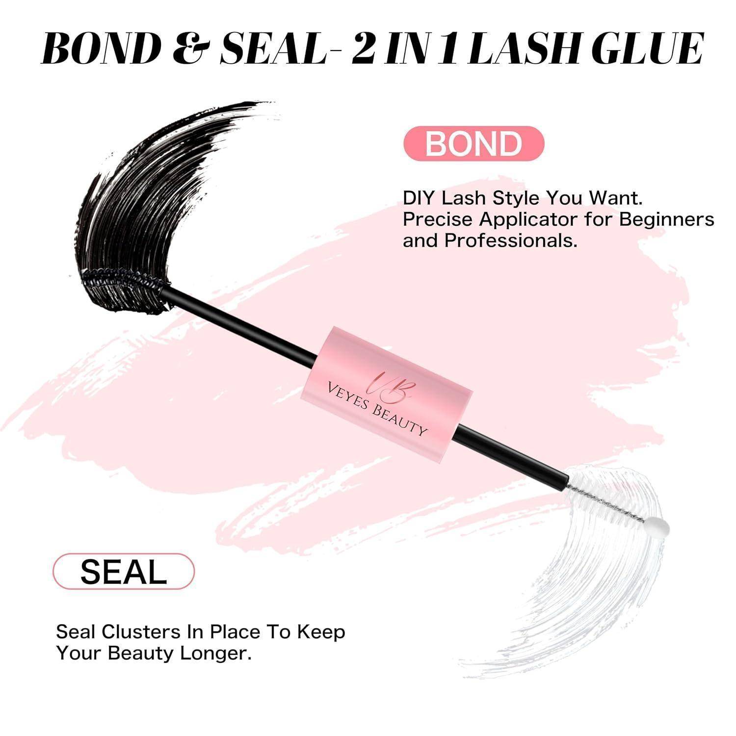 VEYESBEAUTY Wimpernkleber Bond and Seal Waterproof 2 in 1 Lash Glue 5ml+5ml | Wimpern Kleber für DIY Cluster Extensions Eyelash Extension Gluelash