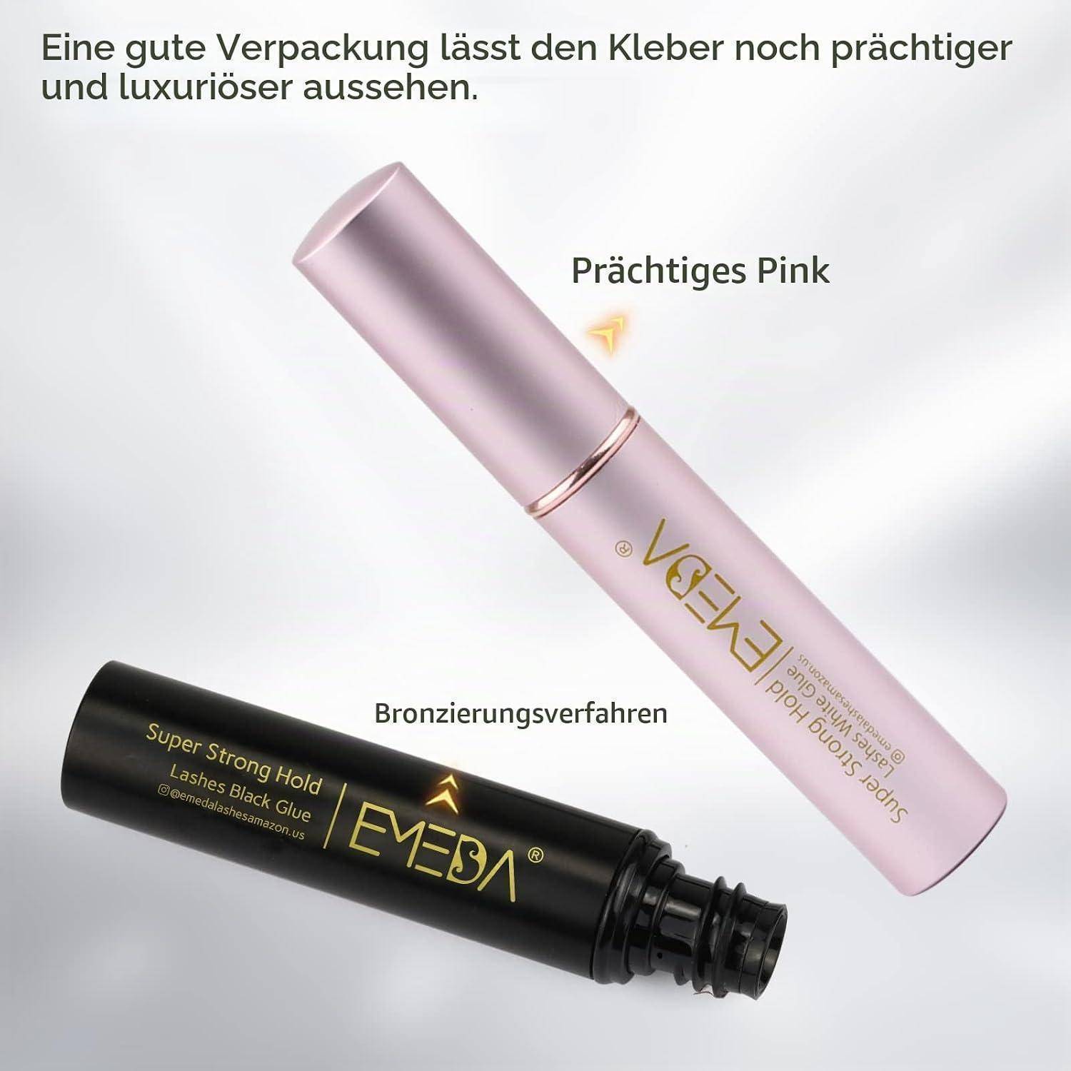 # Vergleichsbild zweier Wimpernkleber-Tuben: eine luxuriöse rosa Tube mit der Bezeichnung 