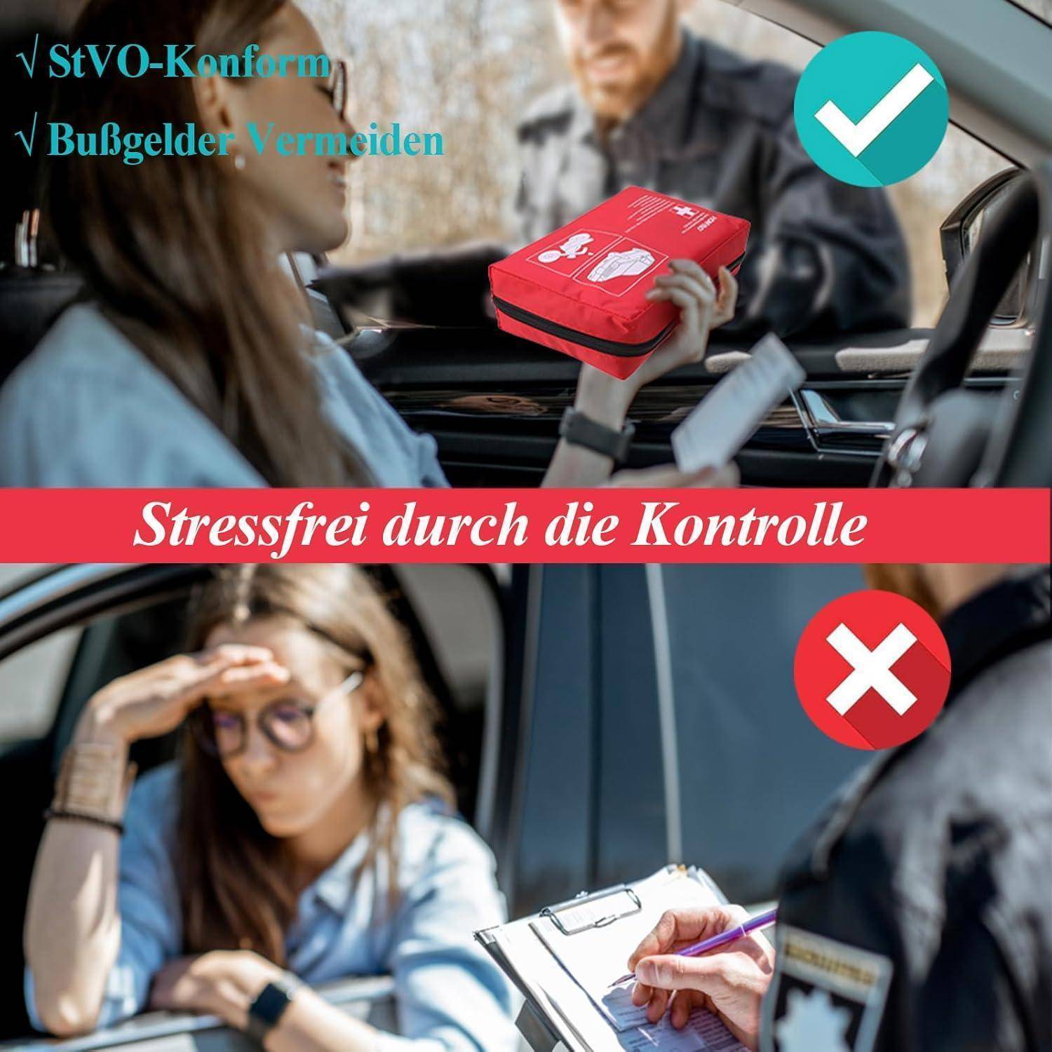 HONYAO Verbandskasten Auto 2026, KFZ-Verbandtasche nach aktueller DIN 13164, Erste Hilfe Set Auto 2026, StVO Konform, KFZ Verbandskasten für PKW