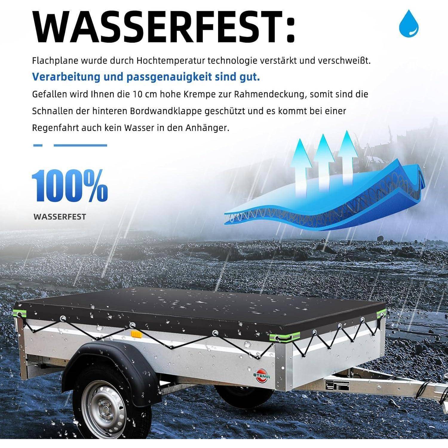 Regennasser Anhänger-Grafik mit Werbung für „WASSERFEST