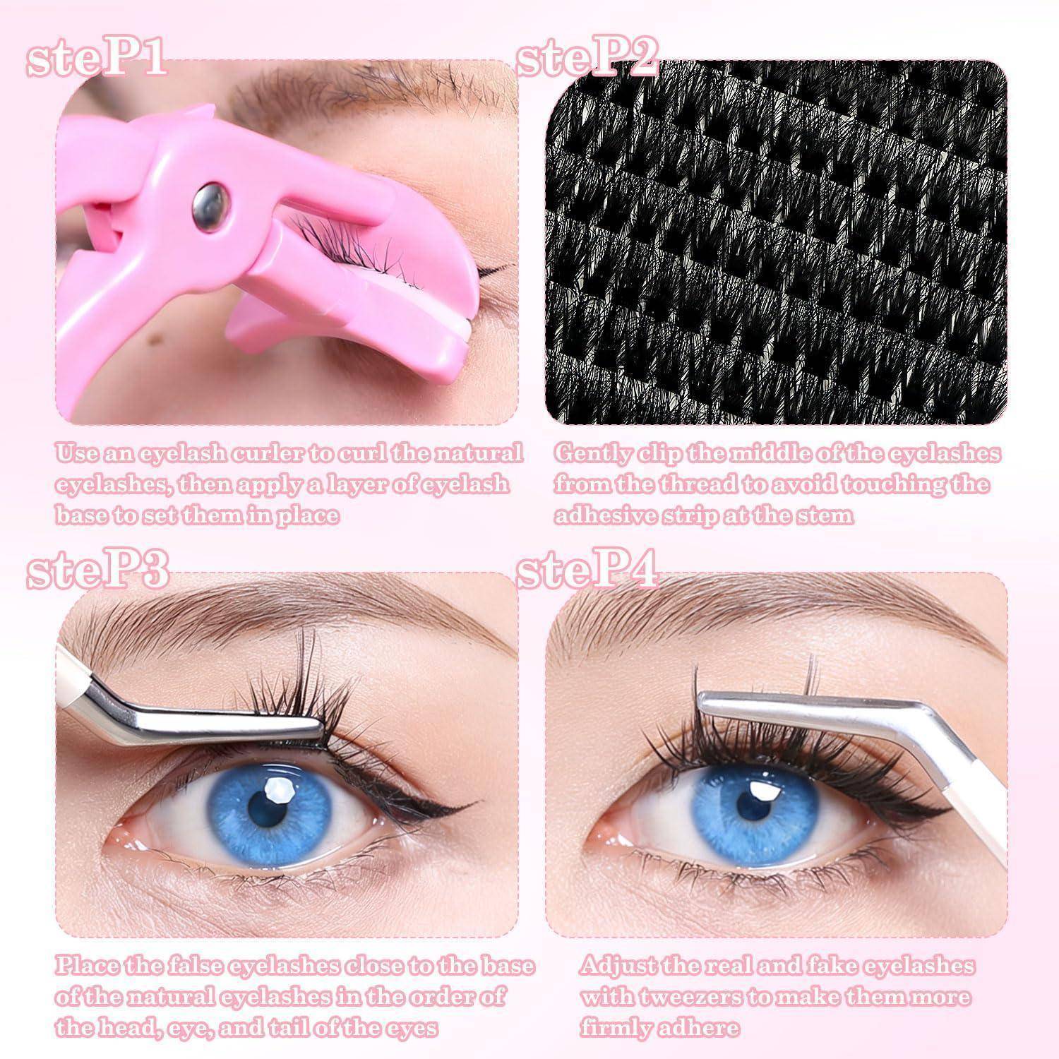 266 Stück Cluster Lashes Wimpern Extensions 10-20mm Mix, DIY Wimpernverlängerung Set, Fluffy Wispy Fake Lashes, D Curl Künstliche Wimpern Einzeln