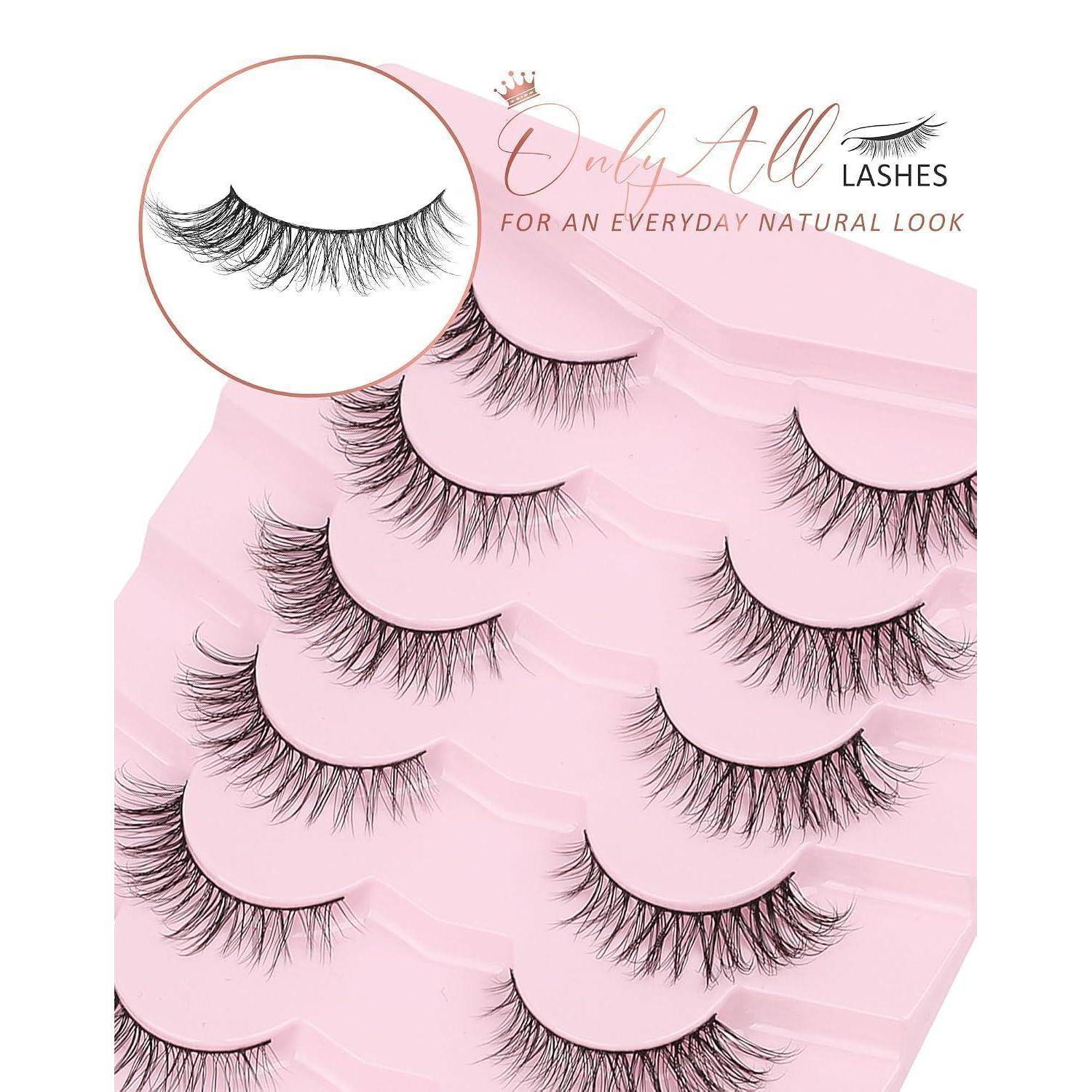 Rosafarbenes Verpackungsbild von künstlichen Wimpern mit dem Etikett „Only All Lashes